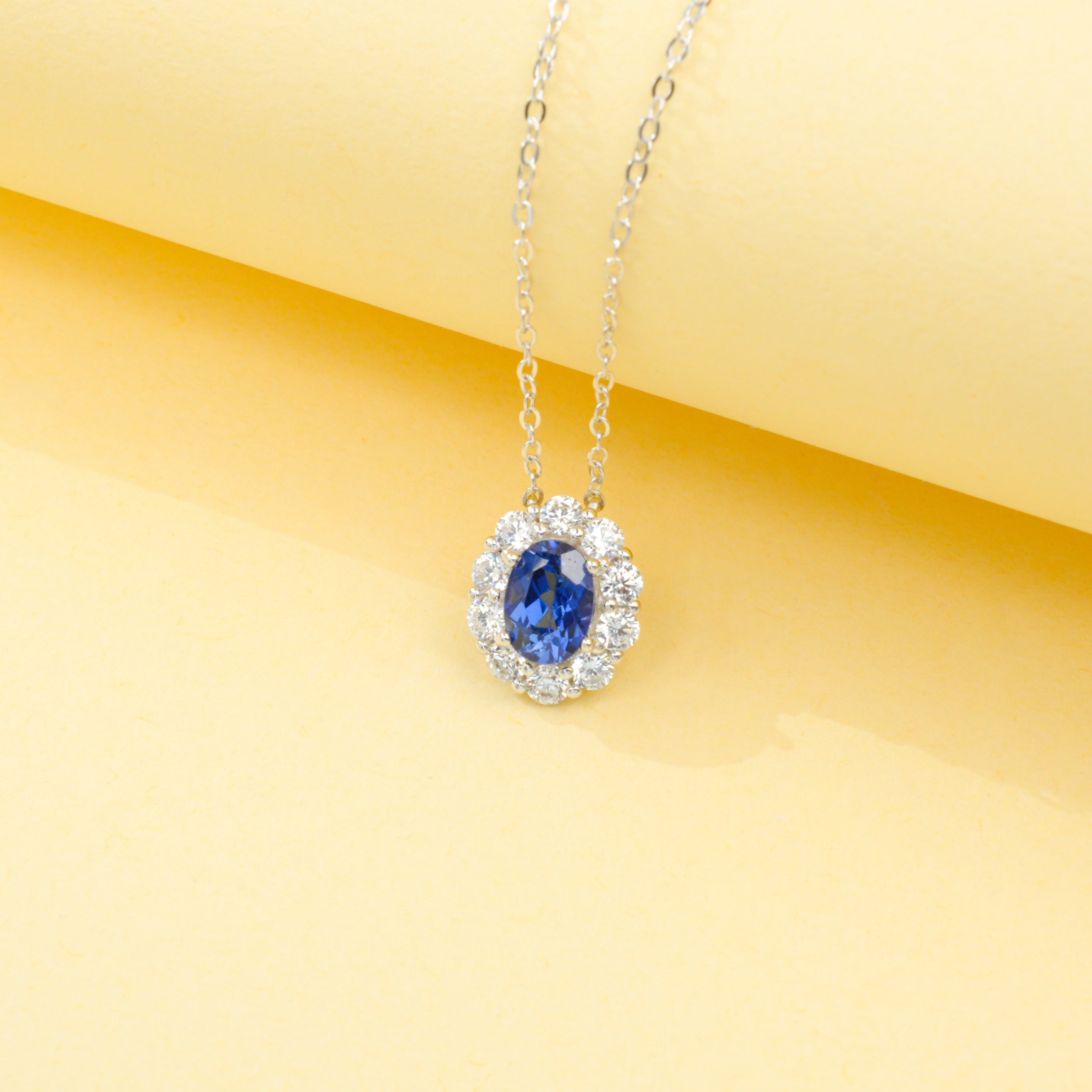 Lab-Grown Paraiba Tourmaline - Ocean Blue Oval Diamond Cluster Pendant