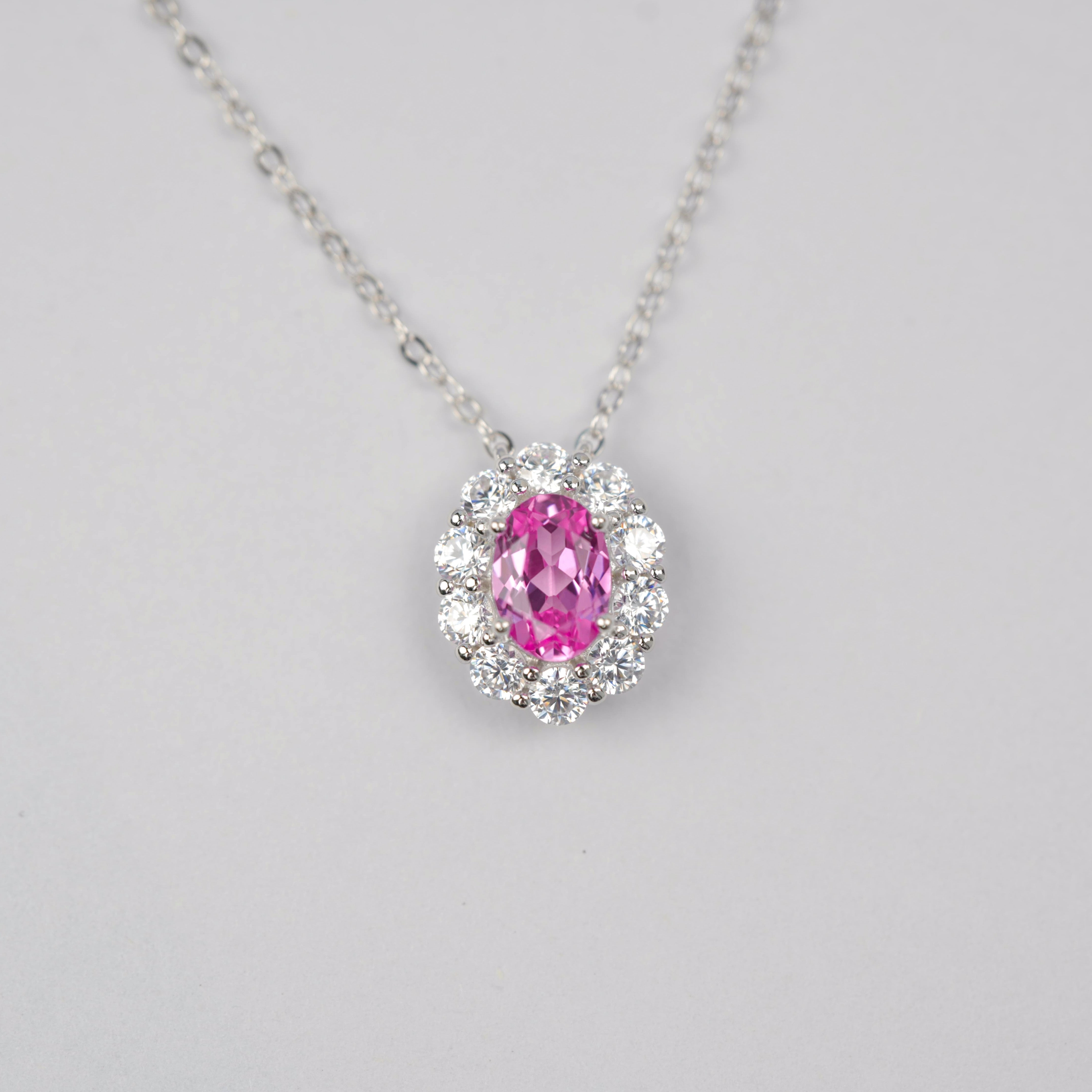 Lab-Grown Paraiba Tourmaline - Ocean Blue Oval Diamond Cluster Pendant