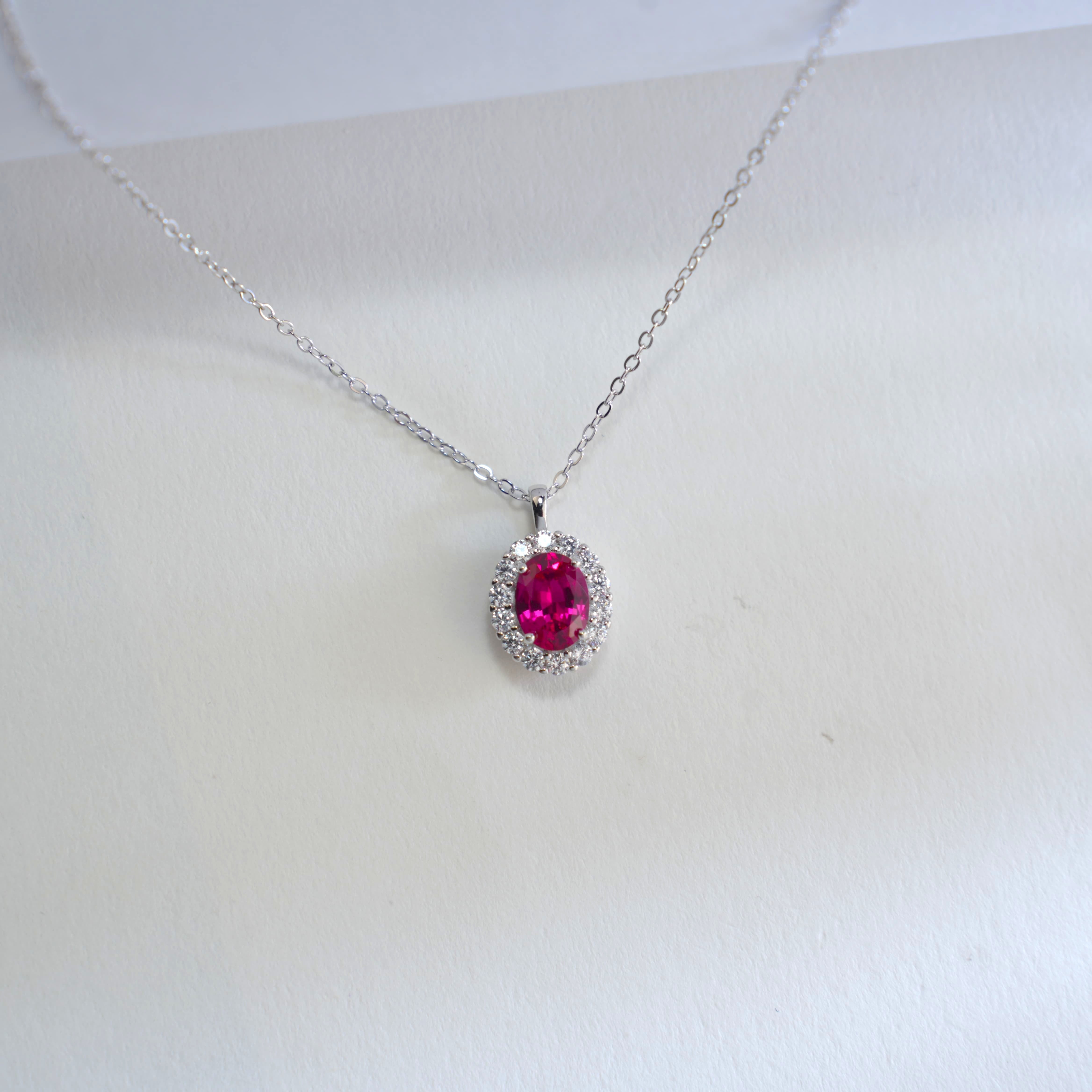 Lab-Grown Emerald - Emerald Oval Diamond Cluster Halo Pendant