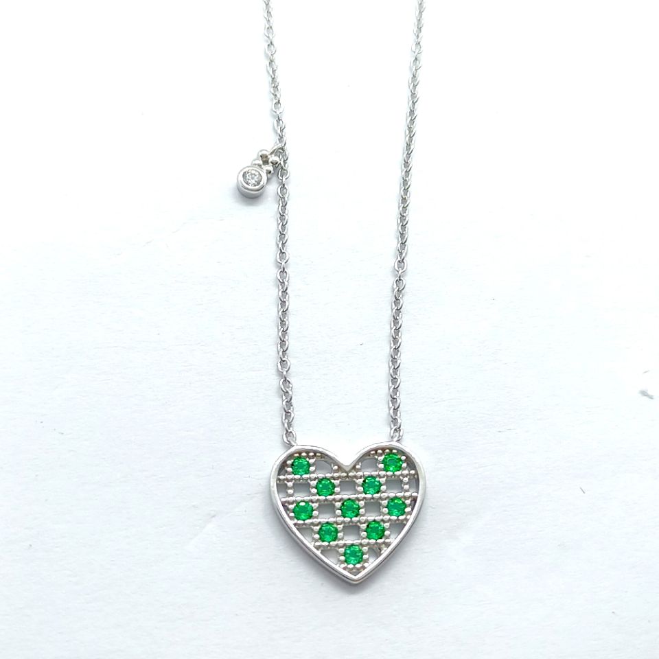 Lab-Grown Emerald - Emerald Heart Filigree Soft Charm Pendant