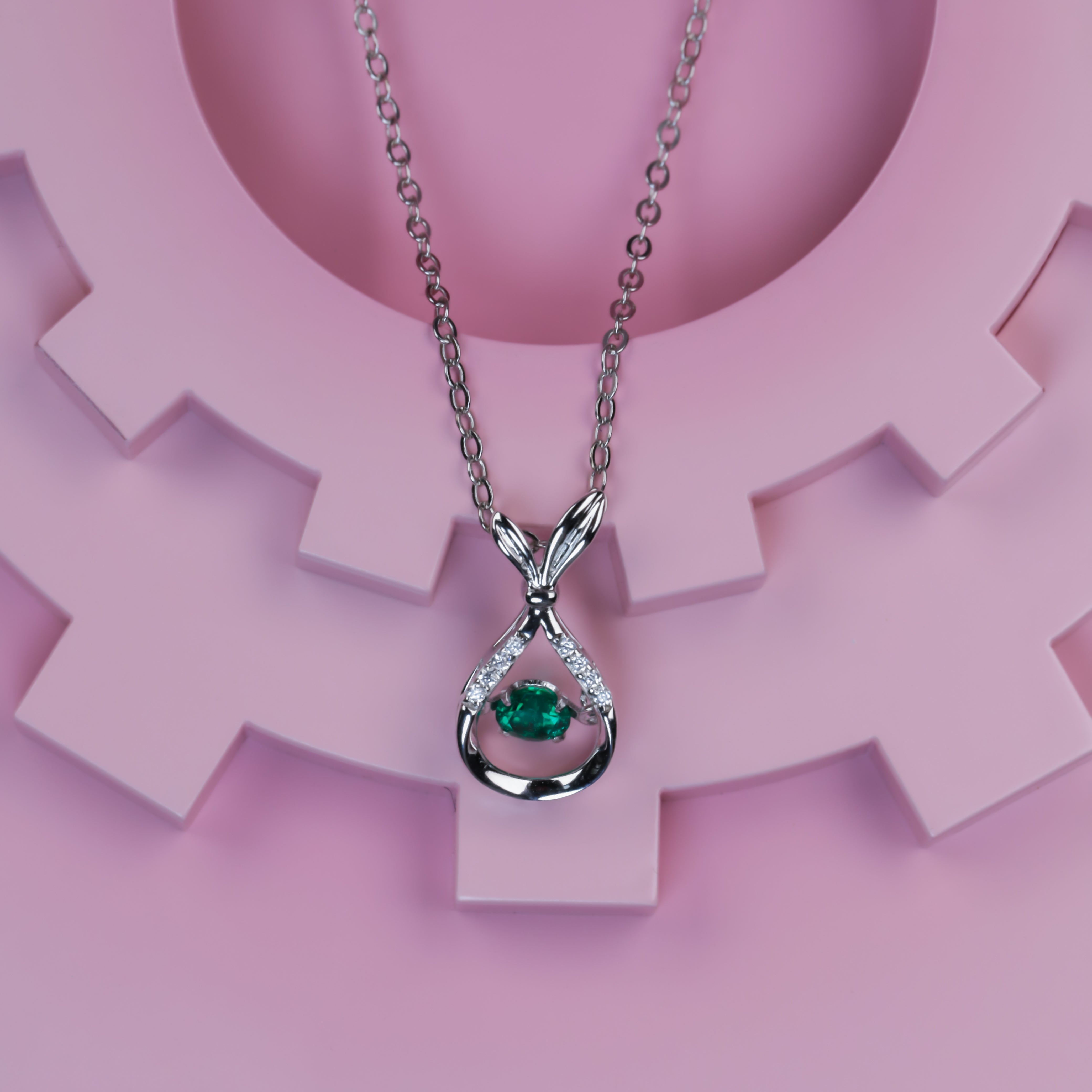 Lab-Grown Emerald - Emerald Diamond Bunny Ear Luminous Pendant