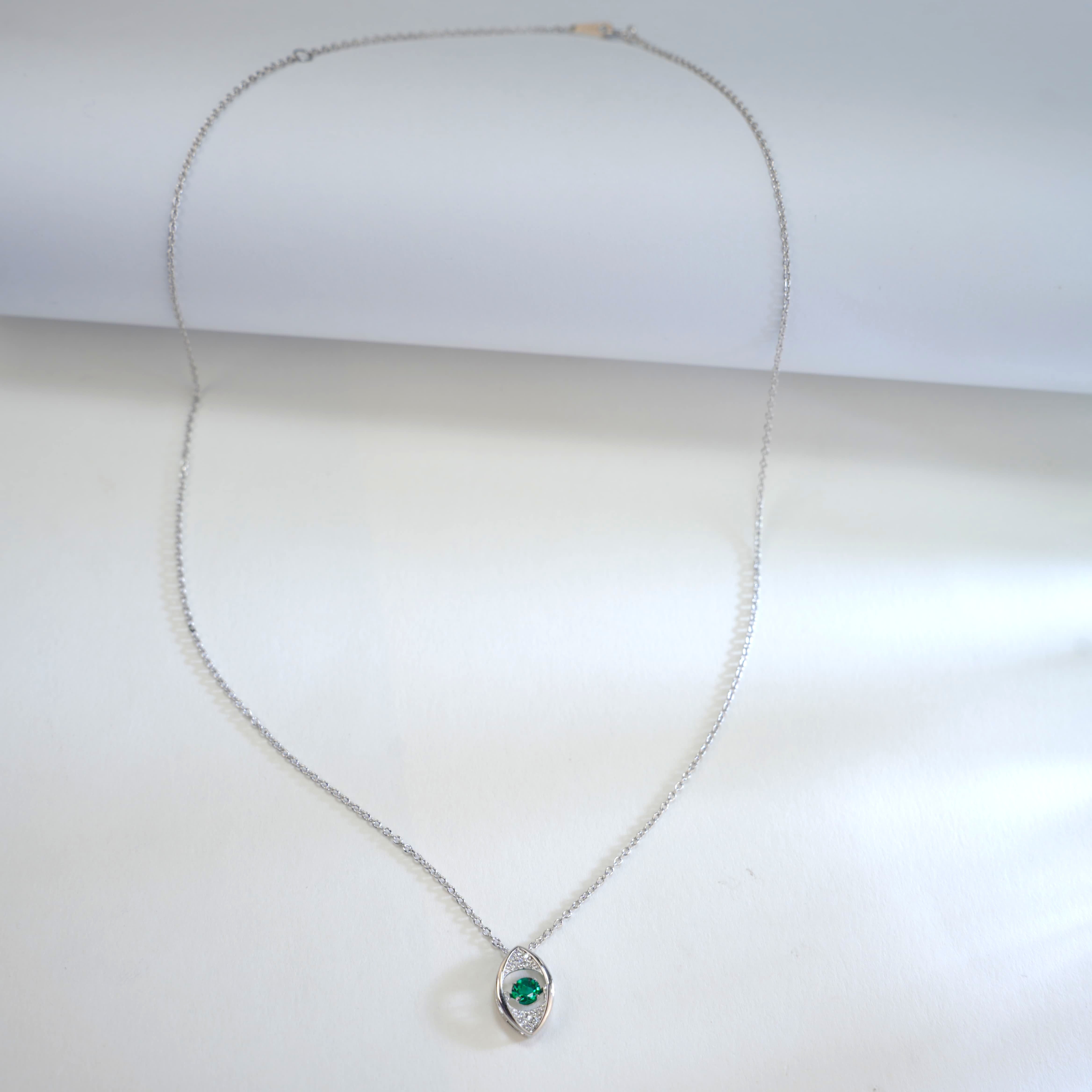 Lab-Grown Emerald - Emerald Eye Diamond-Feather Spirit Pupil Pendant