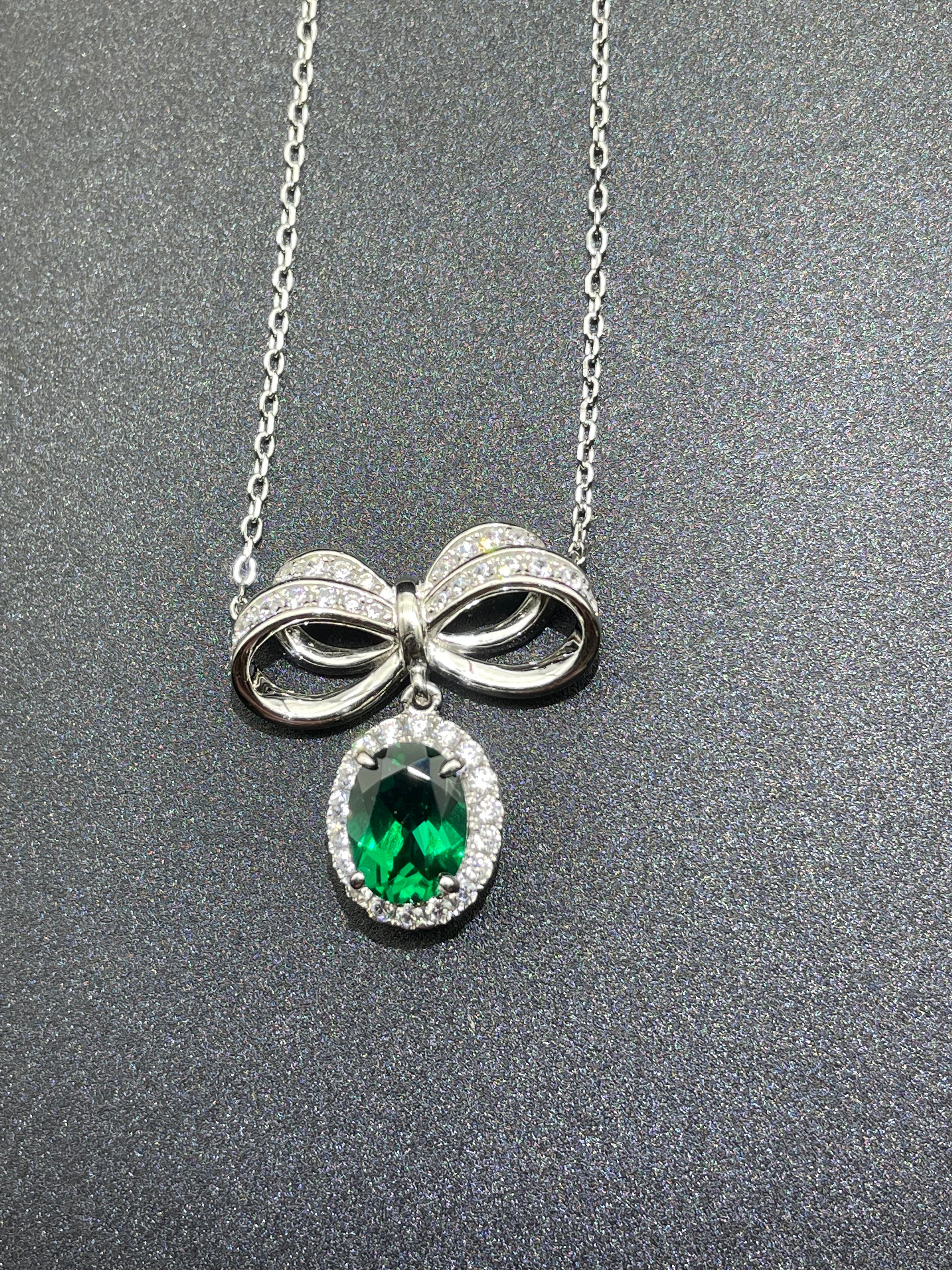Lab-Grown Emerald - Emerald Butterfly Diamond-Knot Soft Pose Pendant