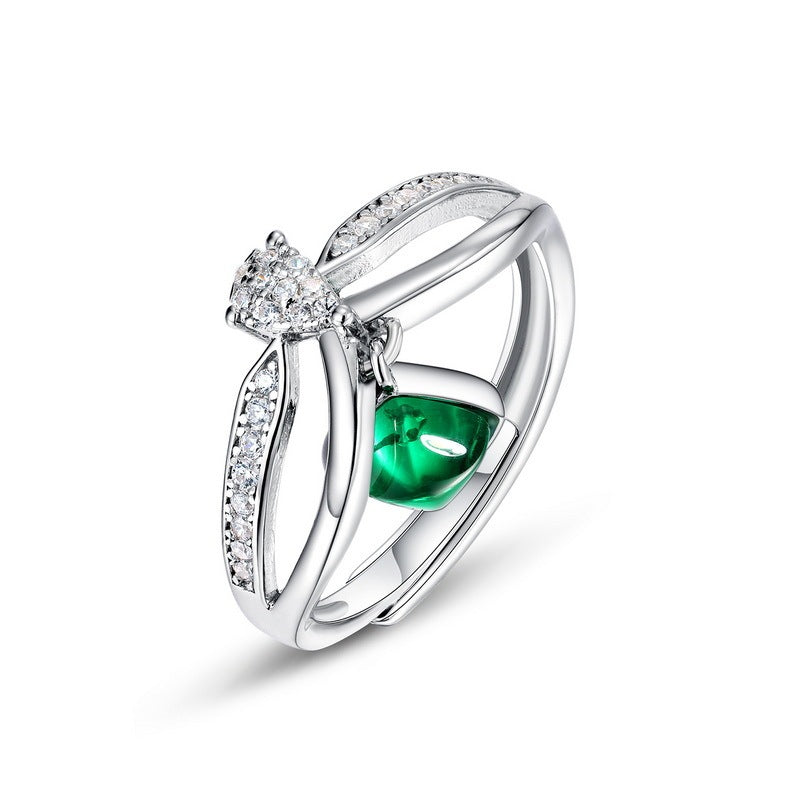 Lab-Grown Emerald - Emerald Square Diamond-Knot Elegant Drop Ring