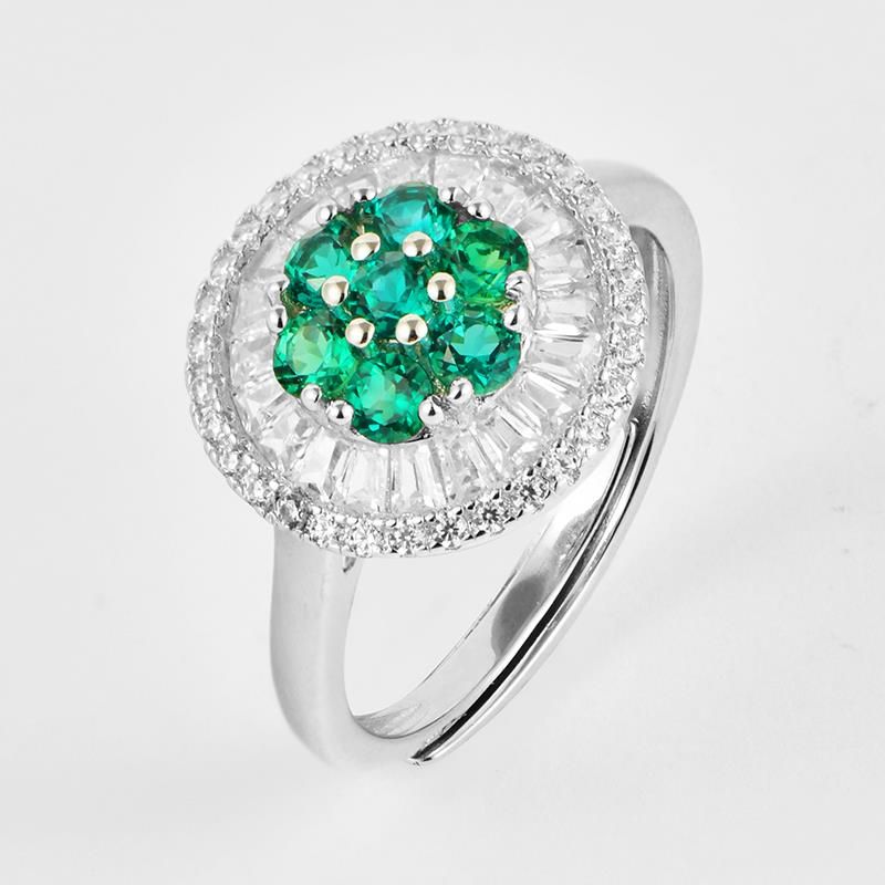 Lab-Grown Emerald - Emerald Cluster Diamond Halo Floral Ring