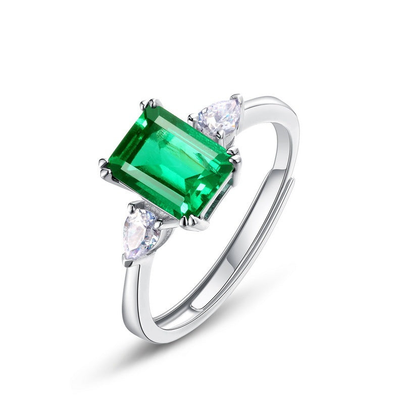 Lab-Grown Emerald - Emerald Rectangle Diamond Accent Rhombus Sparkle Ring