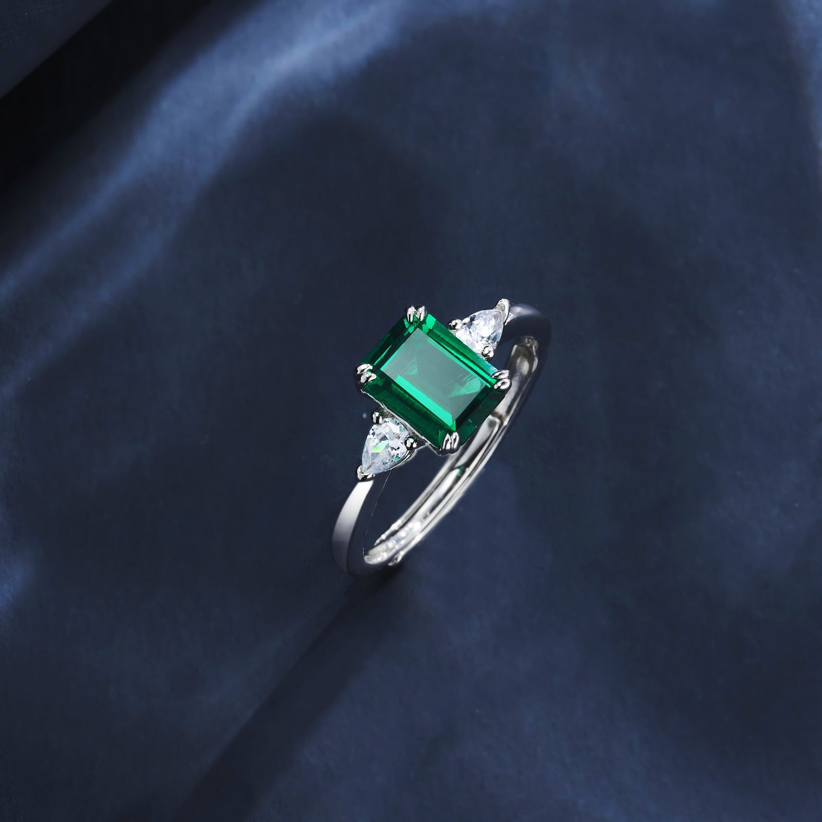 Lab-Grown Emerald - Emerald Rectangle Diamond Accent Rhombus Sparkle Ring