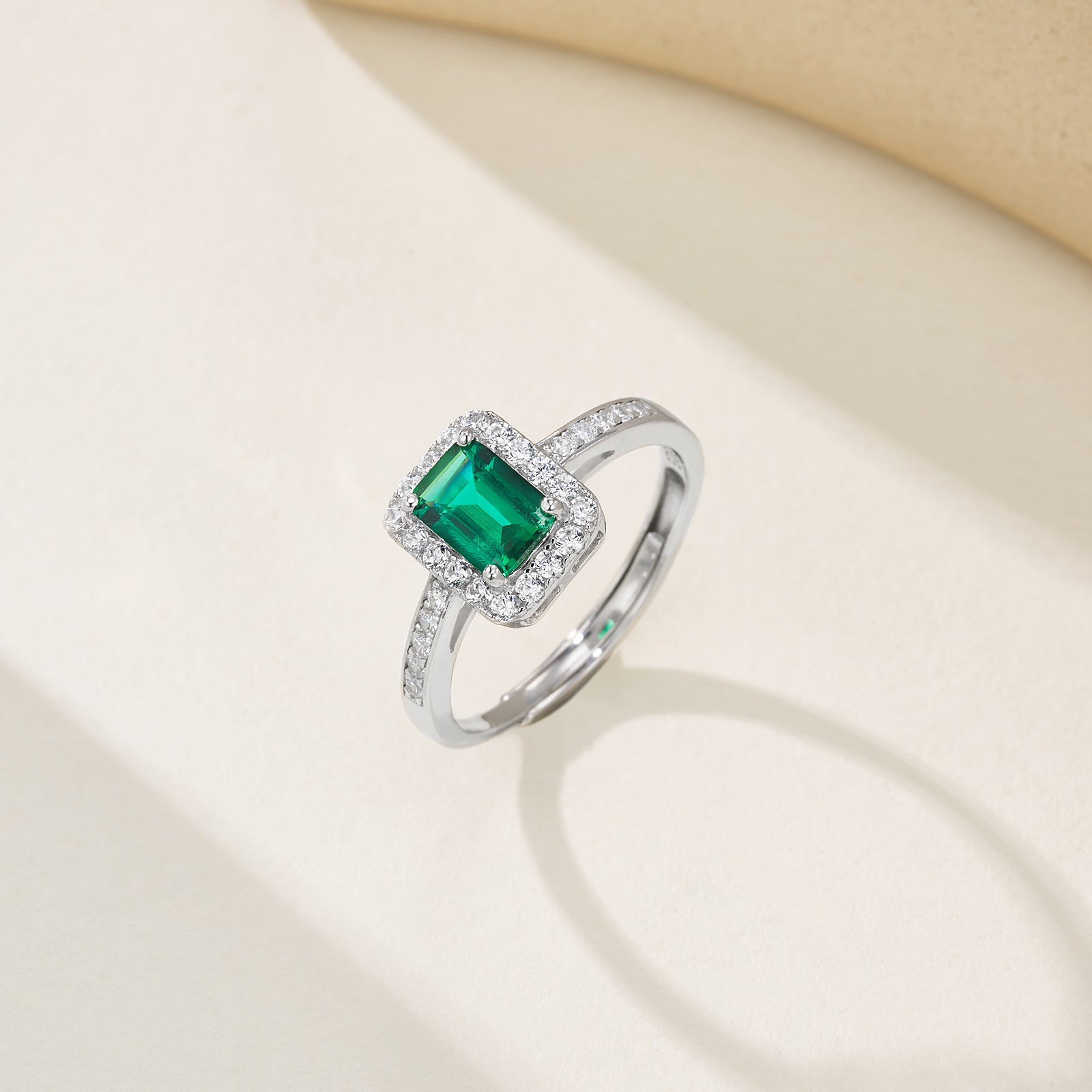 Lab-Grown Emerald - Square Emerald Diamond-Encircled Elegant Luxury Ring