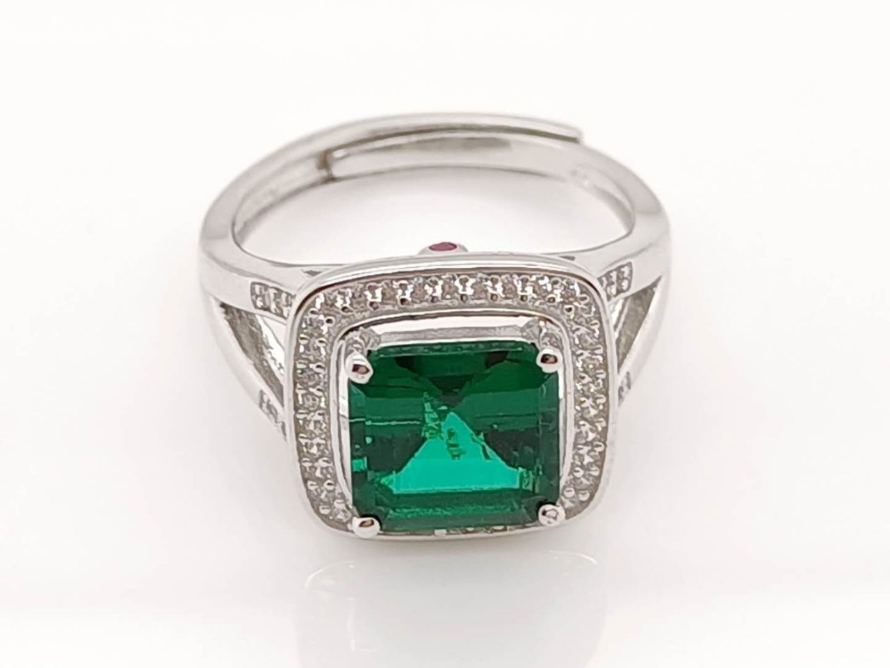 Lab-Grown Emerald - Square Emerald Diamond-Framed Elegant Charm Ring