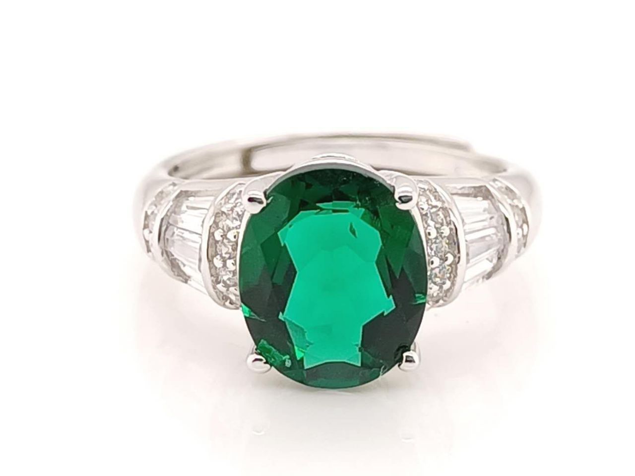 Lab-Grown Emerald - Oval Emerald Diamond Accent Faceted Shadow Ring