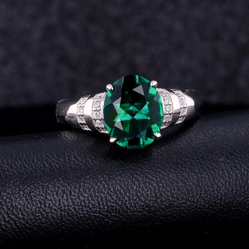 Lab-Grown Emerald - Oval Emerald Diamond Accent Faceted Shadow Ring