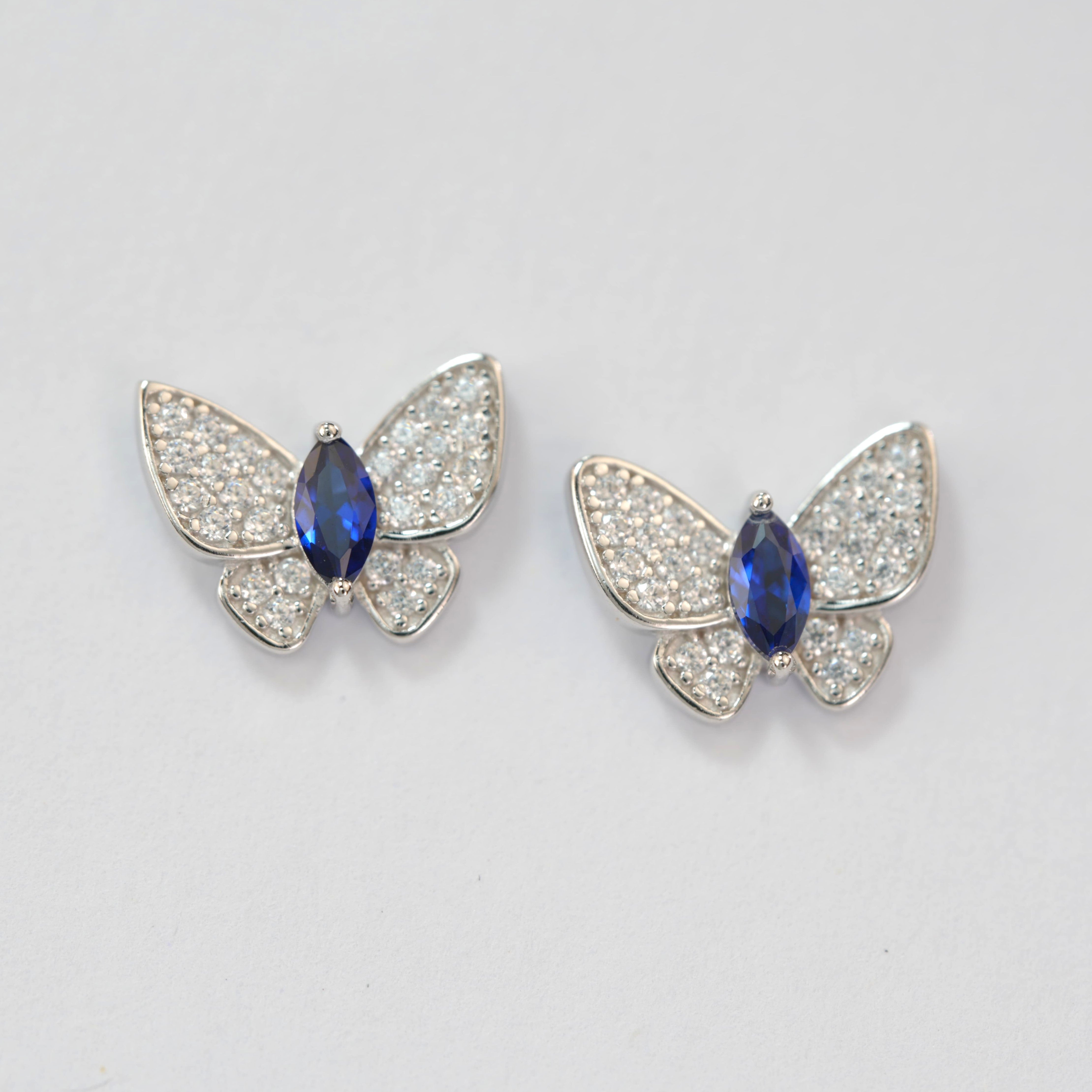 Lab-Grown Emerald - Emerald Feather Diamond Butterfly Graceful Dance Earrings