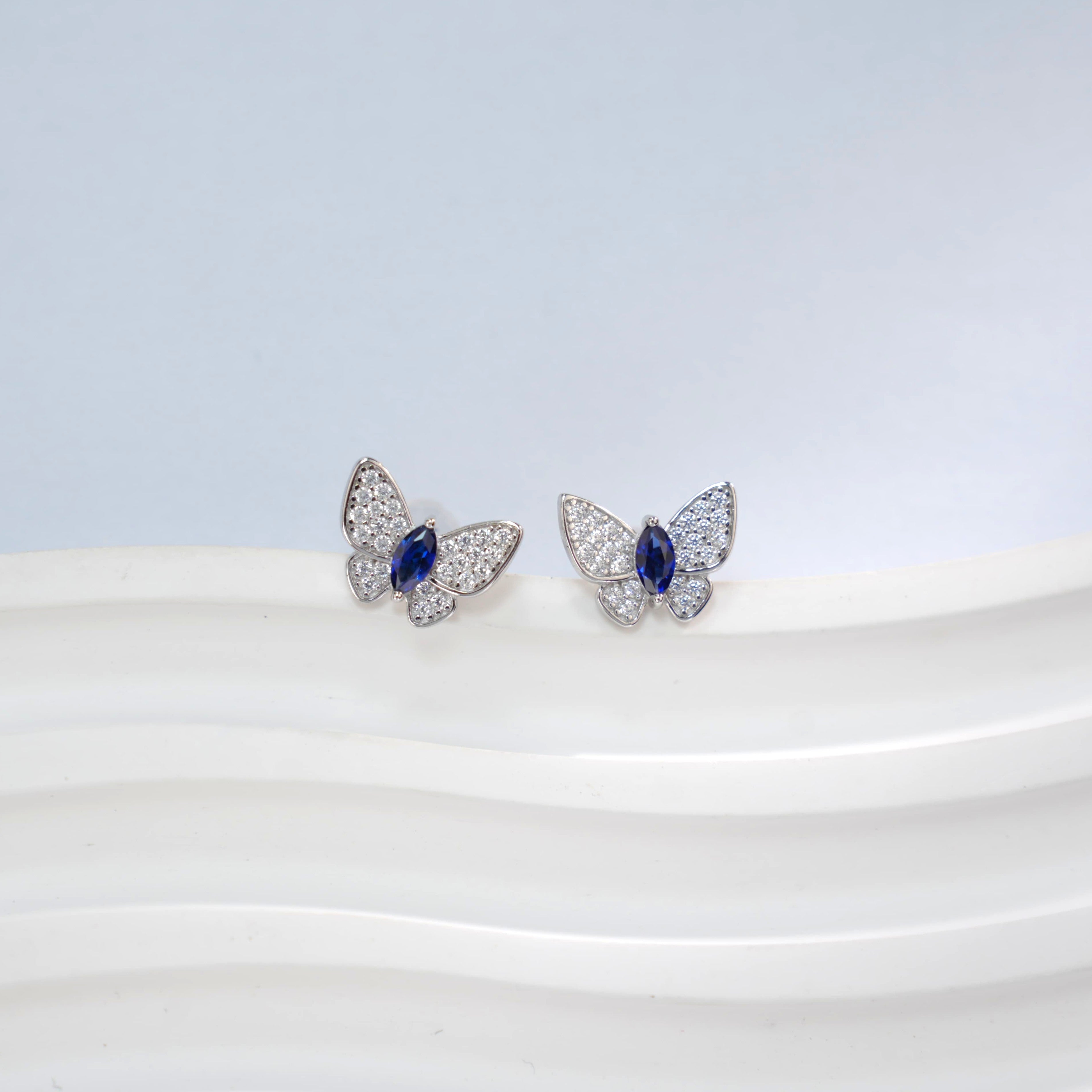 Lab-Grown Emerald - Emerald Feather Diamond Butterfly Graceful Dance Earrings