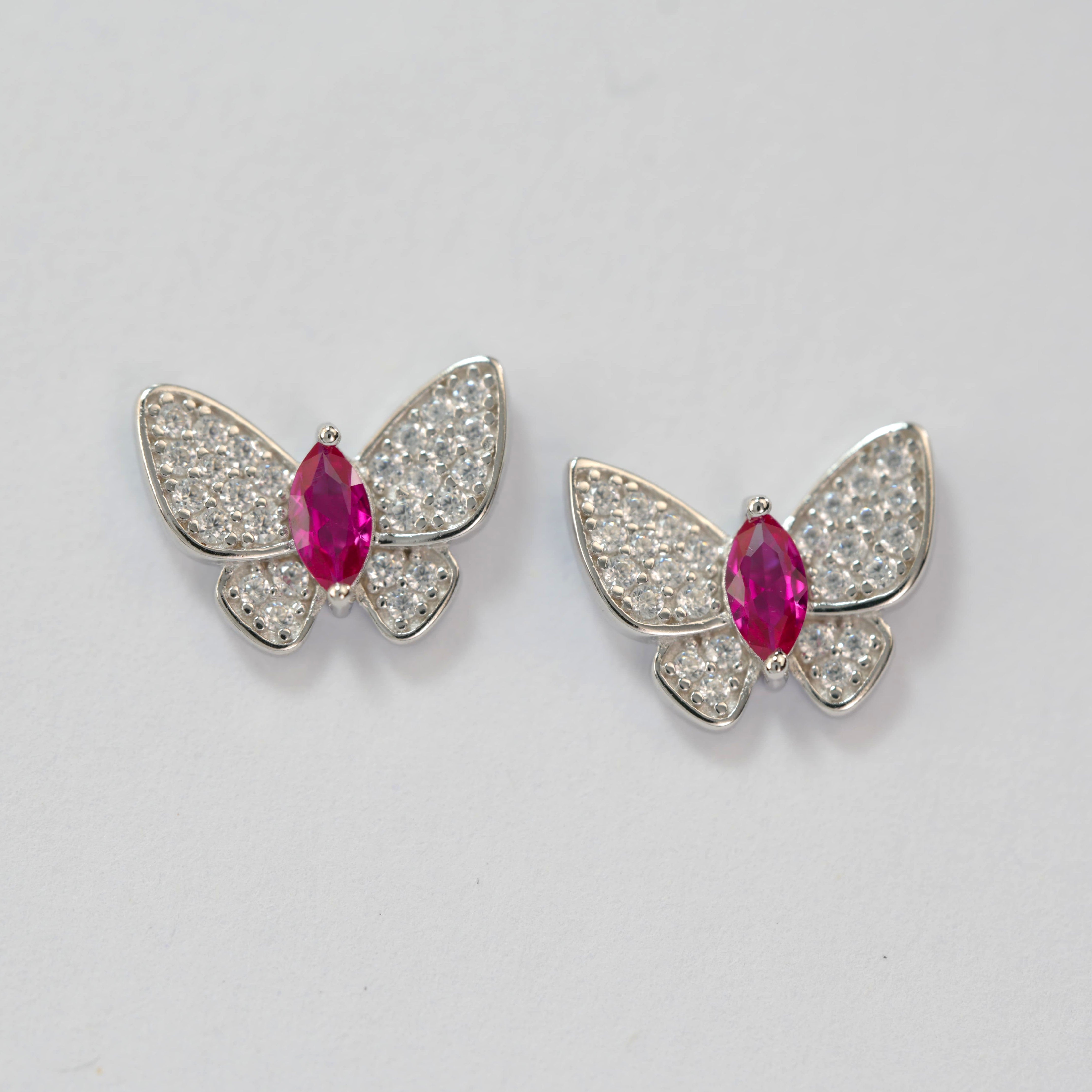 Lab-Grown Emerald - Emerald Feather Diamond Butterfly Graceful Dance Earrings