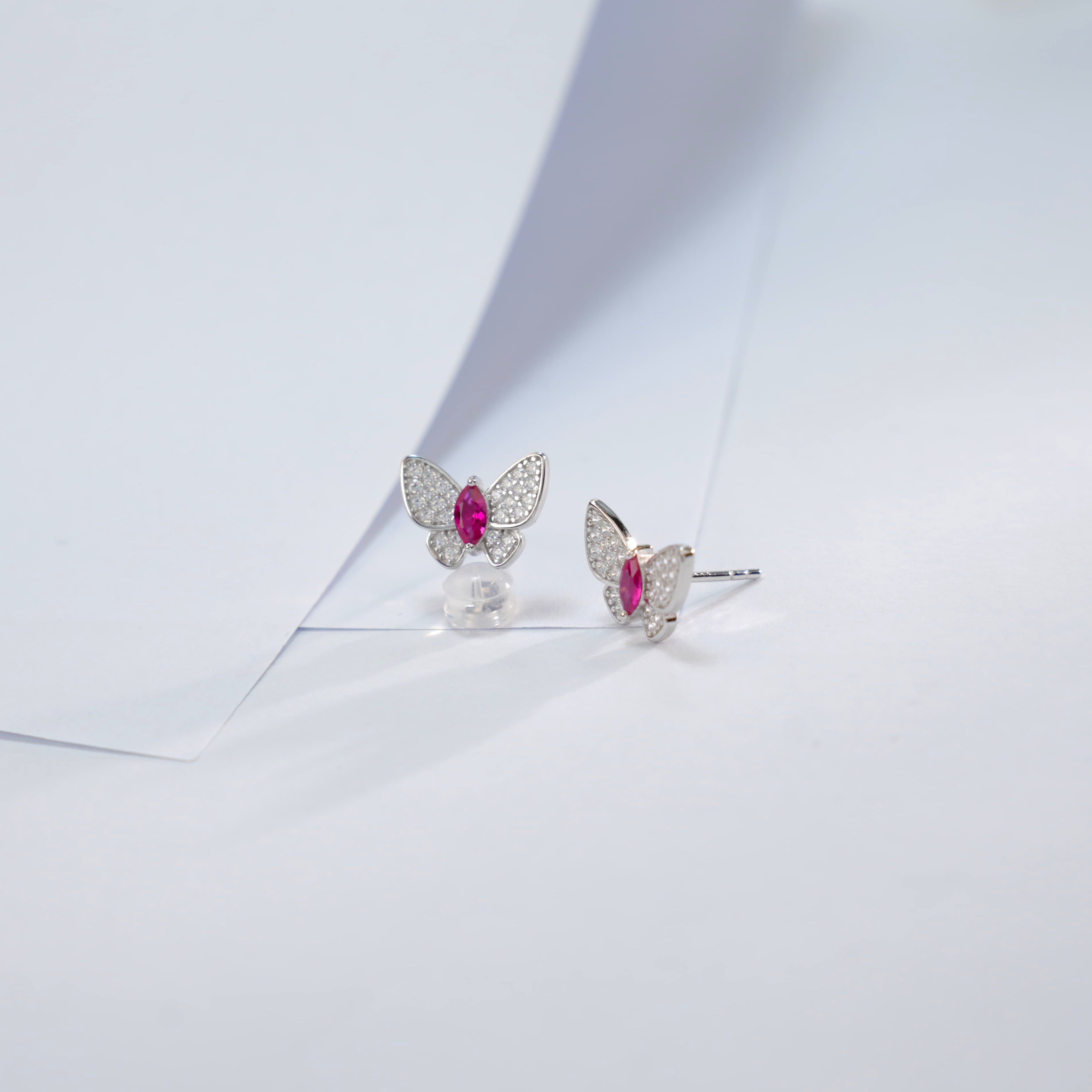 Lab-Grown Emerald - Emerald Feather Diamond Butterfly Graceful Dance Earrings