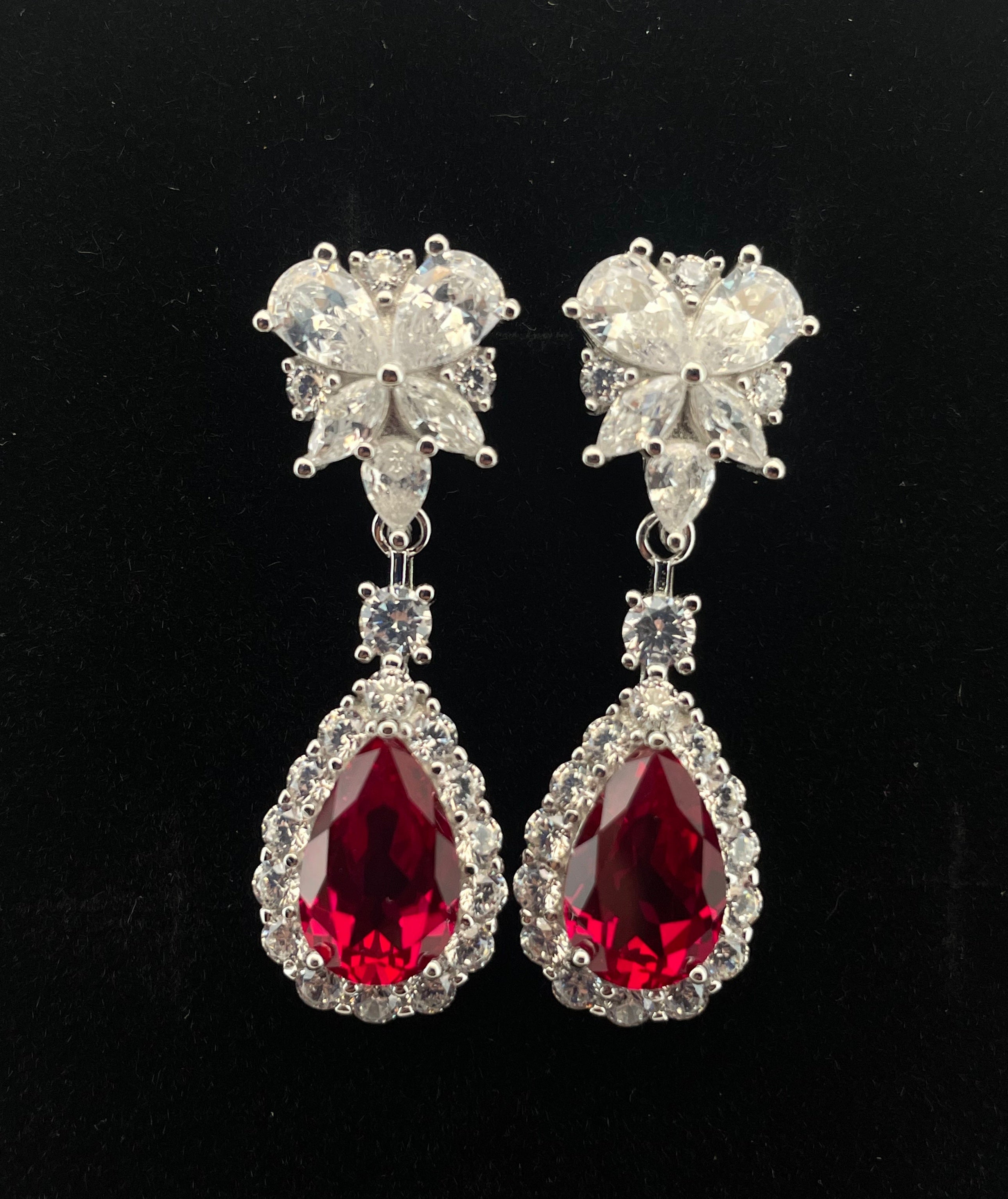 Lab-Grown Emerald - Dewy Emerald Diamond Flower Layered Drop Earrings