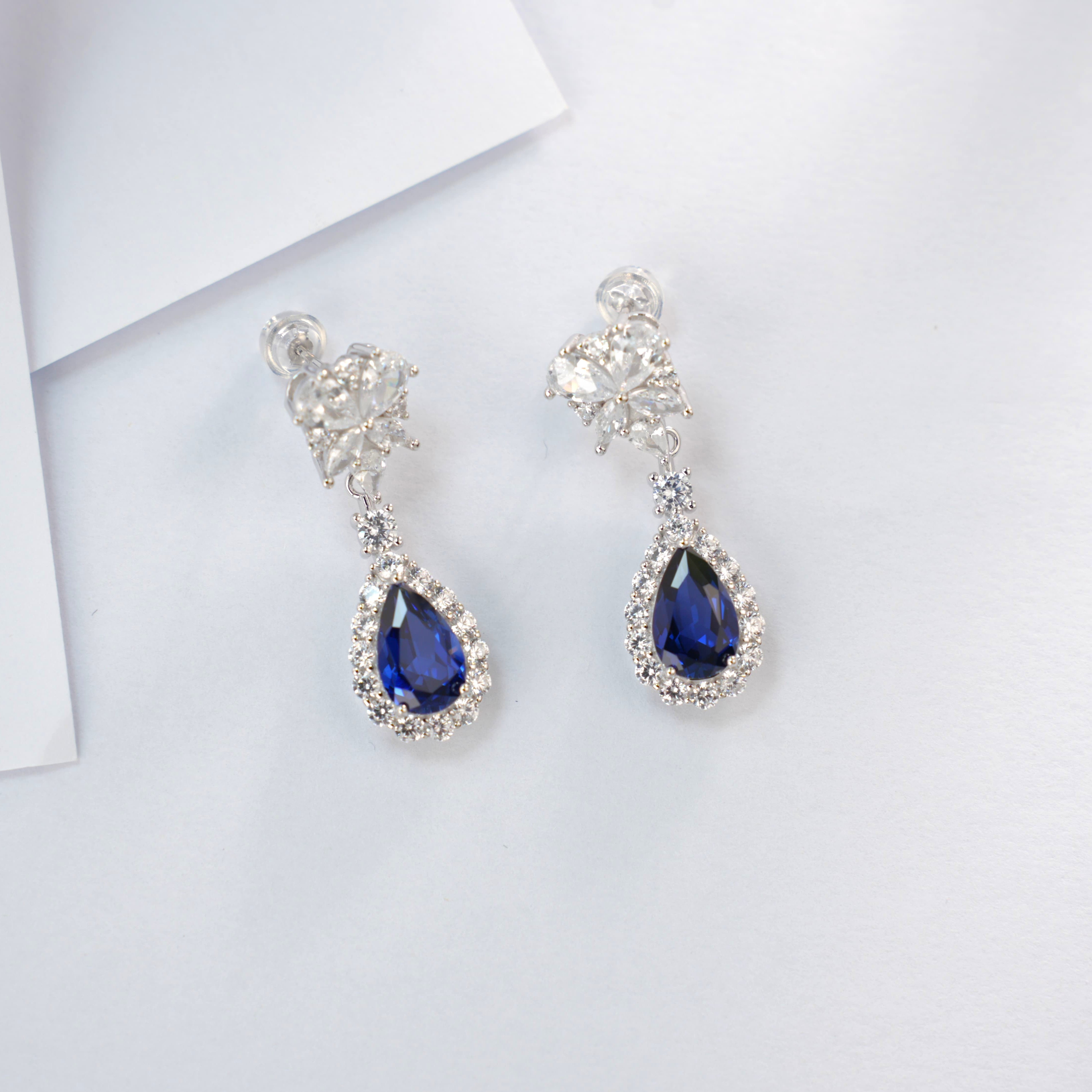 Lab-Grown Emerald - Dewy Emerald Diamond Flower Layered Drop Earrings