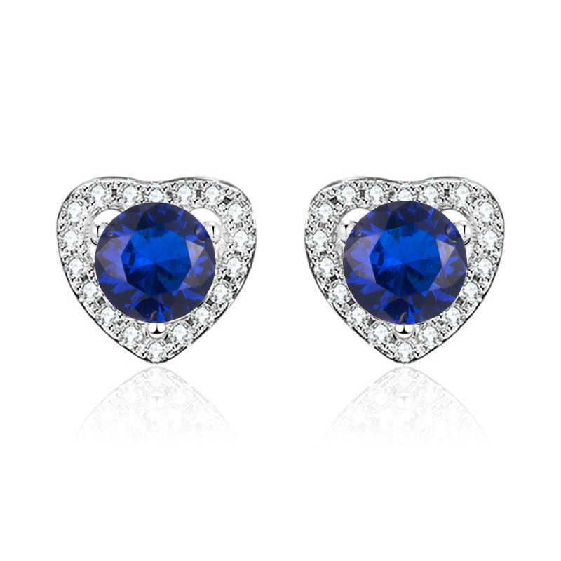 Lab-Grown Sapphire - Indigo Round Diamond Heart Starburst Studs