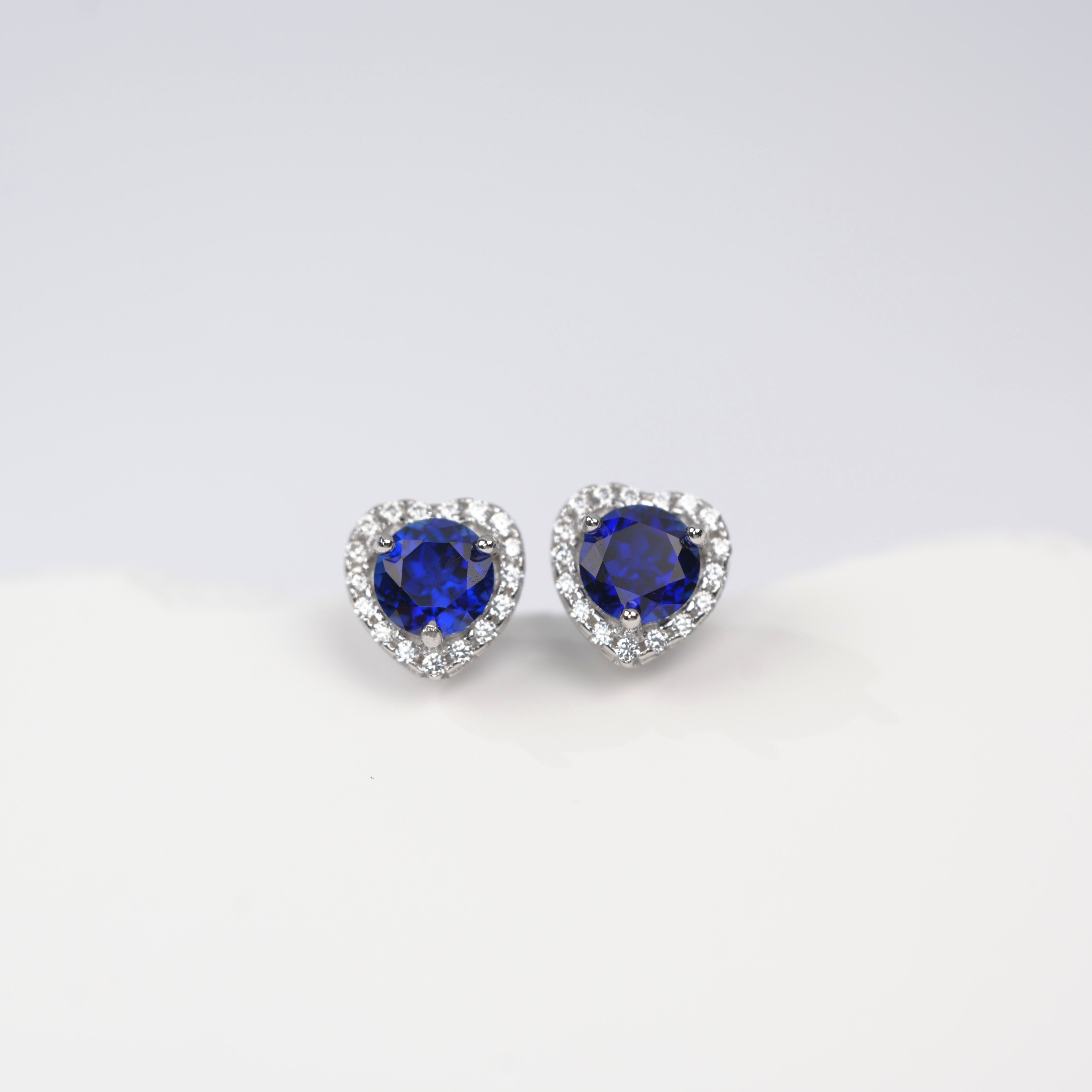 Lab-Grown Sapphire - Indigo Round Diamond Heart Starburst Studs