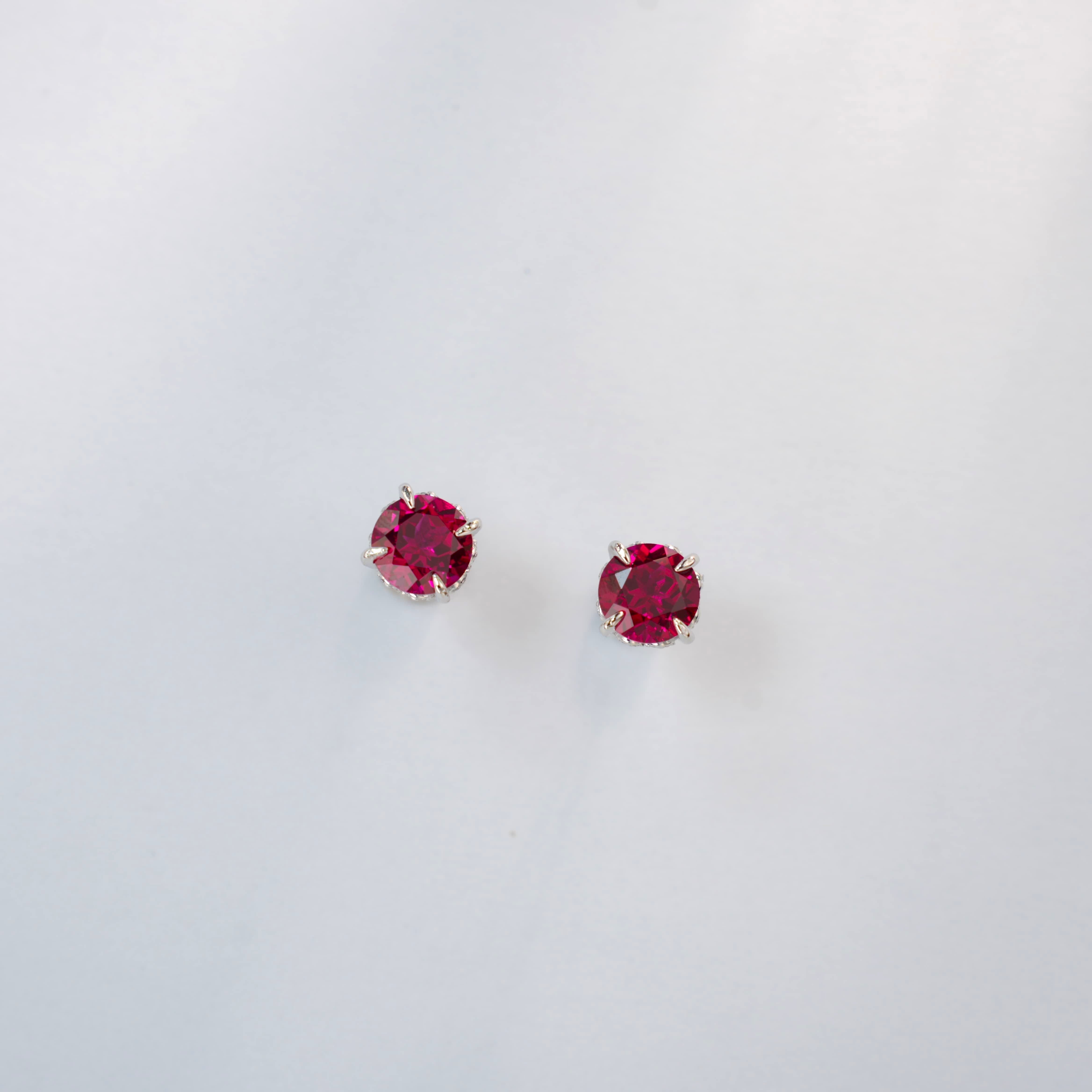 Lab-Grown Emerald - Green Round Diamond Stud Minimalist Earrings