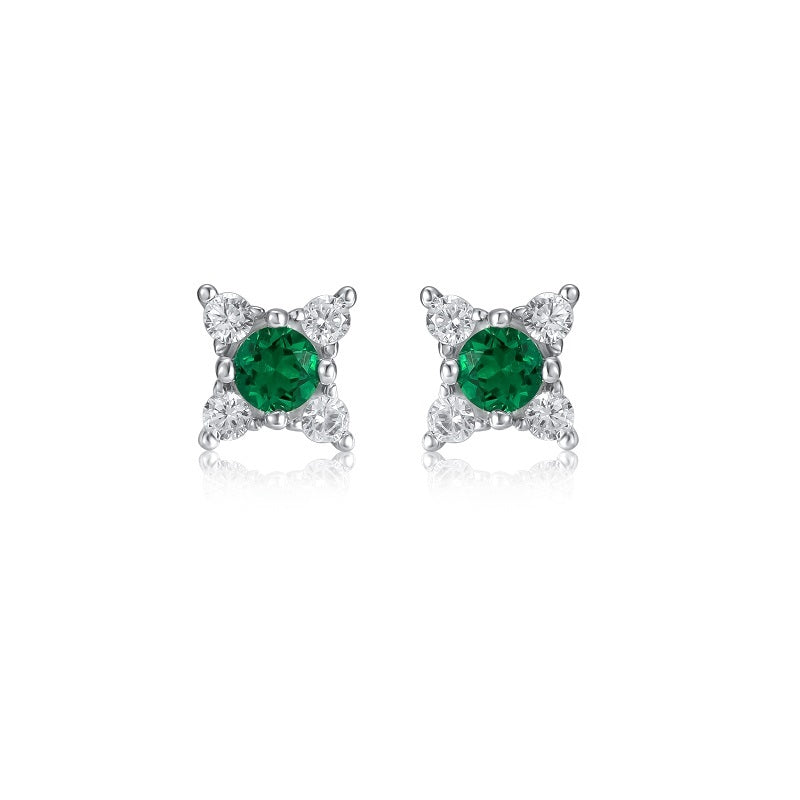 Lab-Grown Emerald - Round Emerald Diamond Four-Pointed Star Studs