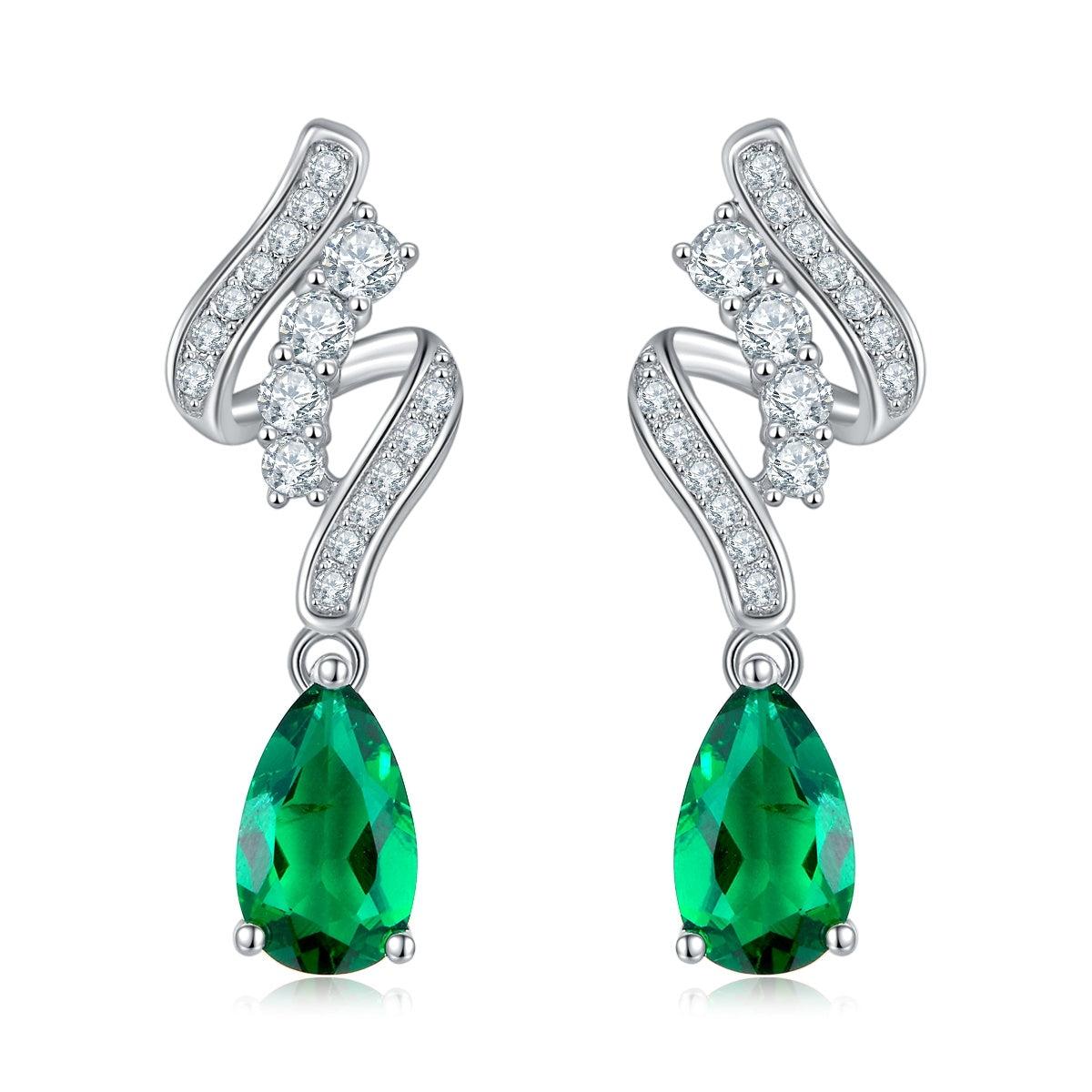 Lab-Grown Emerald - Dewy Emerald Diamond Swirled Soft Curve Earrings