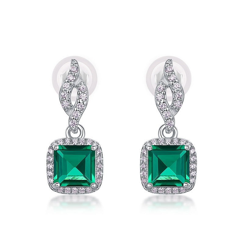 Lab-Grown Emerald - Square Emerald Diamond Entwined Soft Knot Earrings
