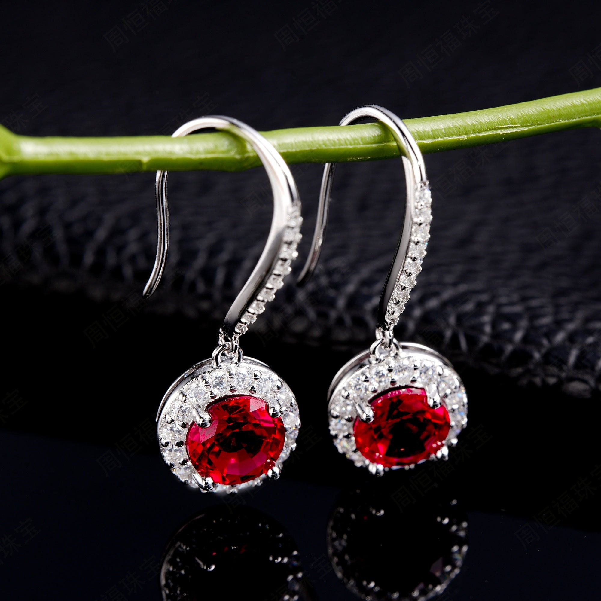 Lab-Grown Emerald - Round Emerald Diamond Halo Delicate Drop Earrings