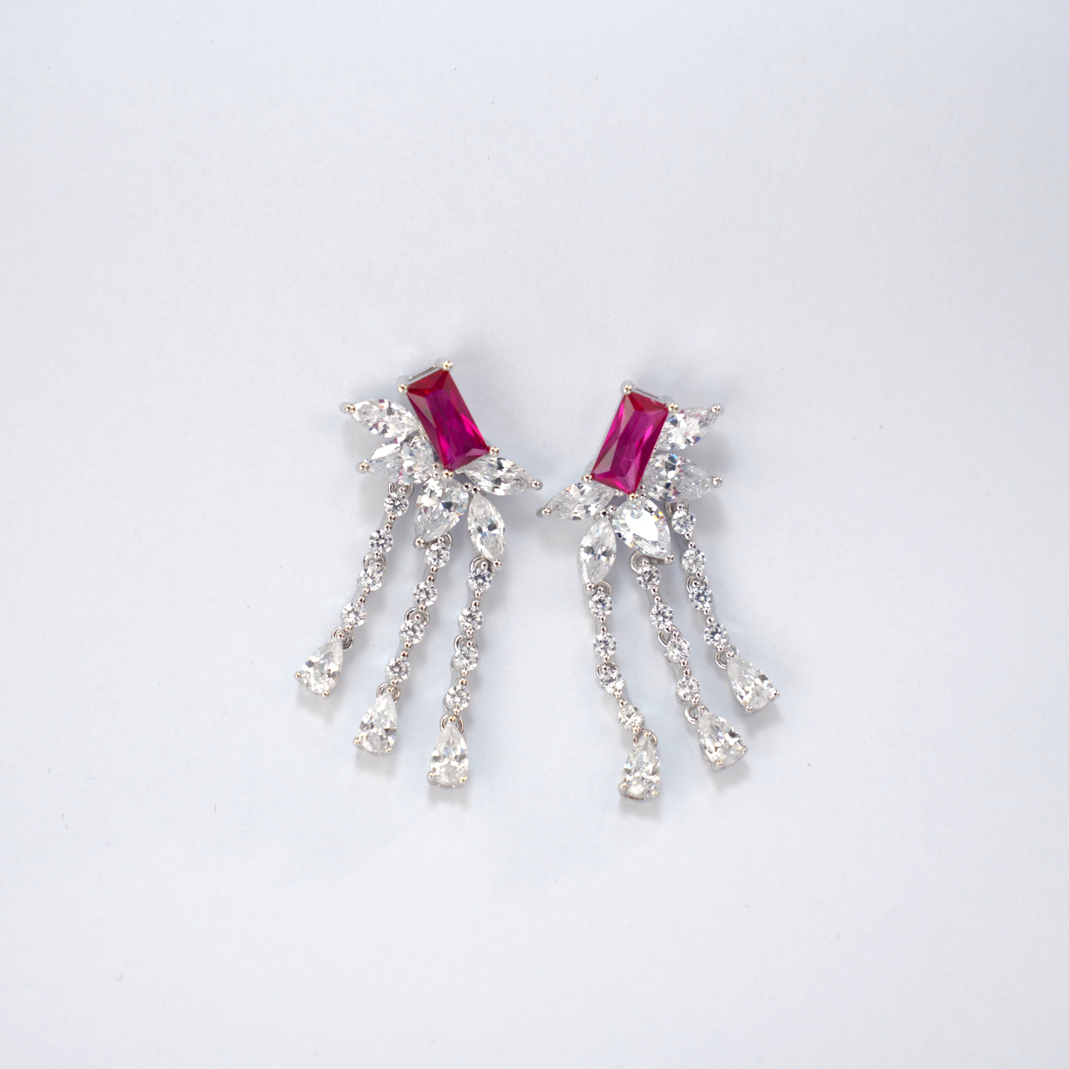 Lab-Grown Emerald - Emerald Rectangle Diamond Plume Tassel Earrings