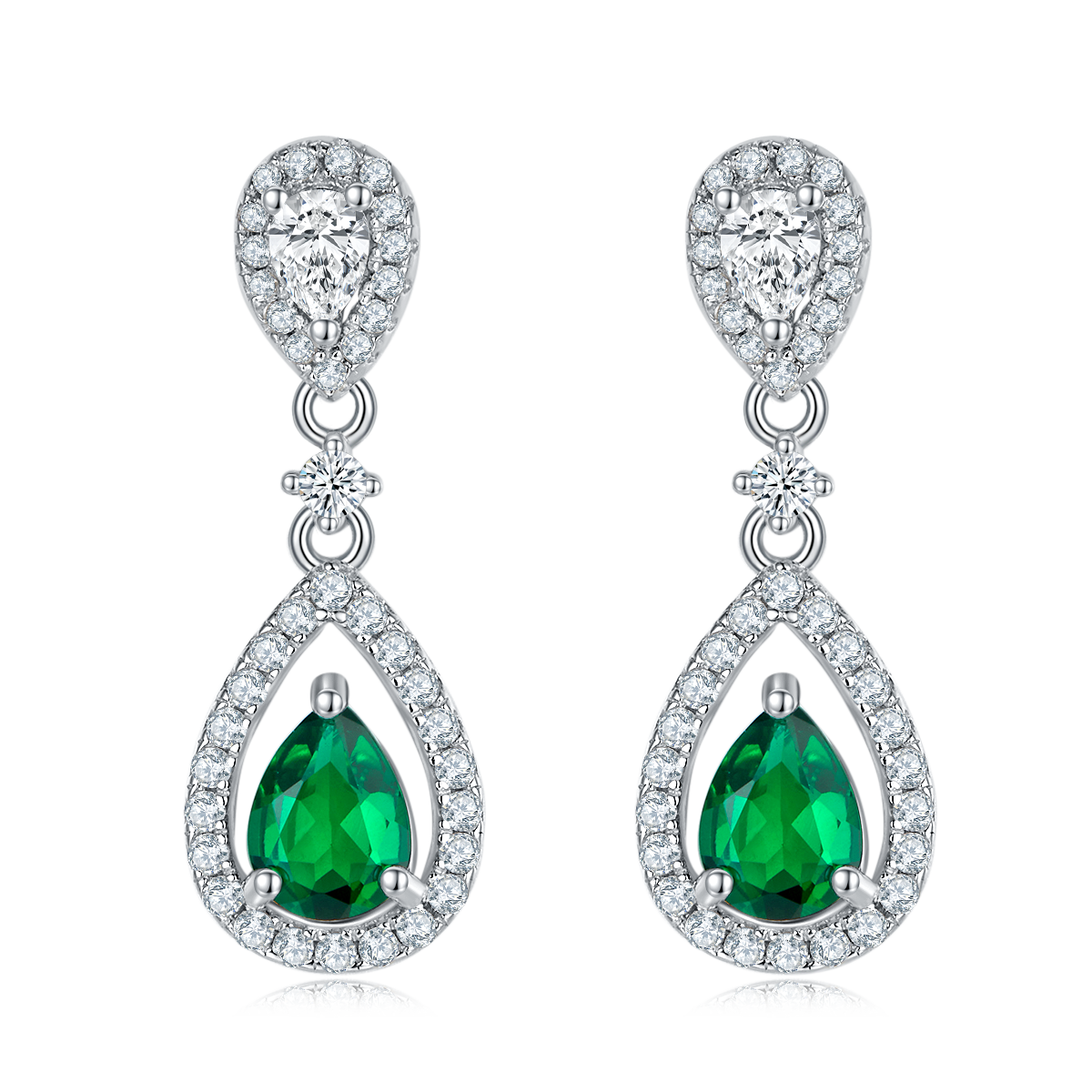 Lab-Grown Emerald - Dewy Emerald Diamond Double Drop Earrings