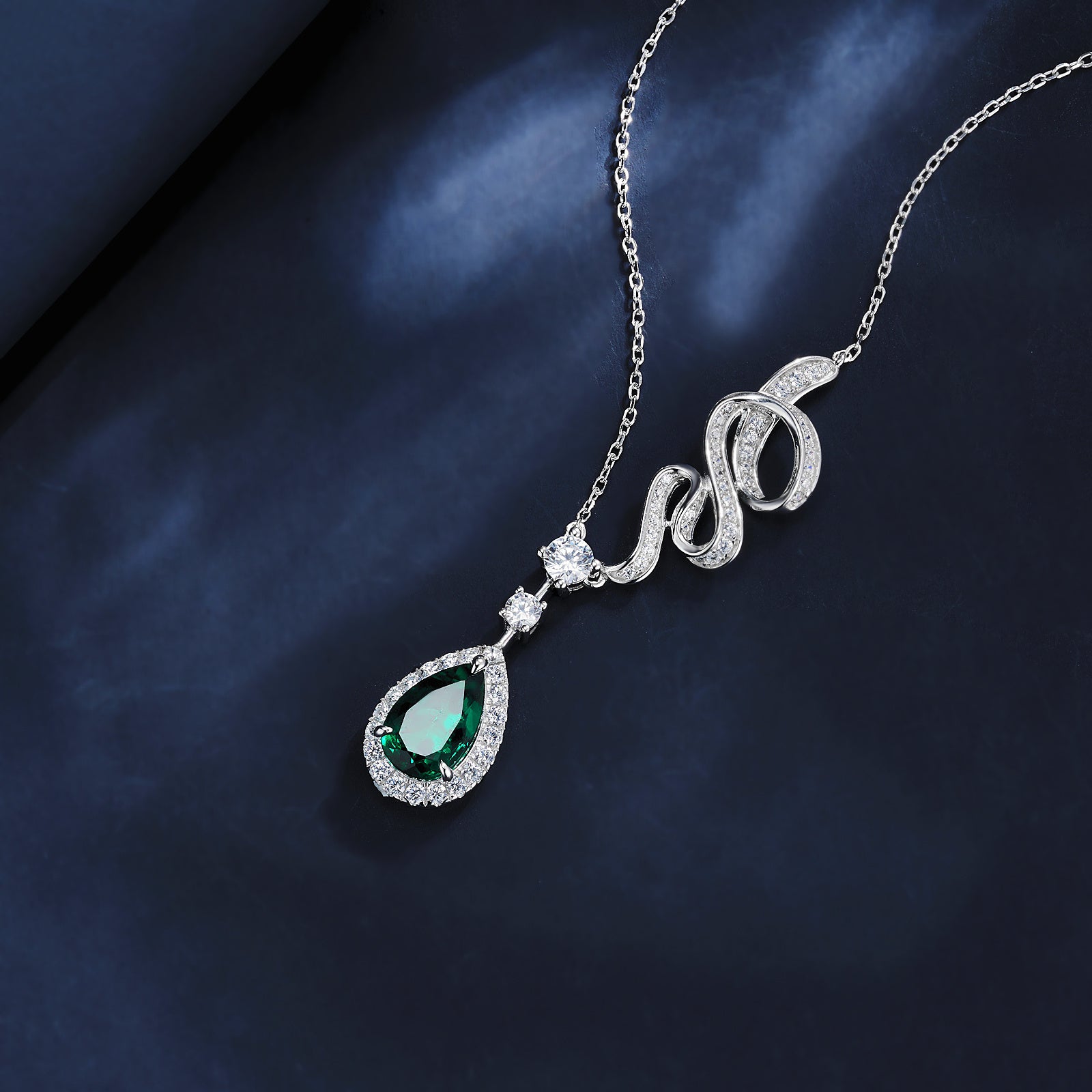 Lab-Grown Emerald - Dewy Emerald Diamond Swirled Entwined Graceful Charm Pendant