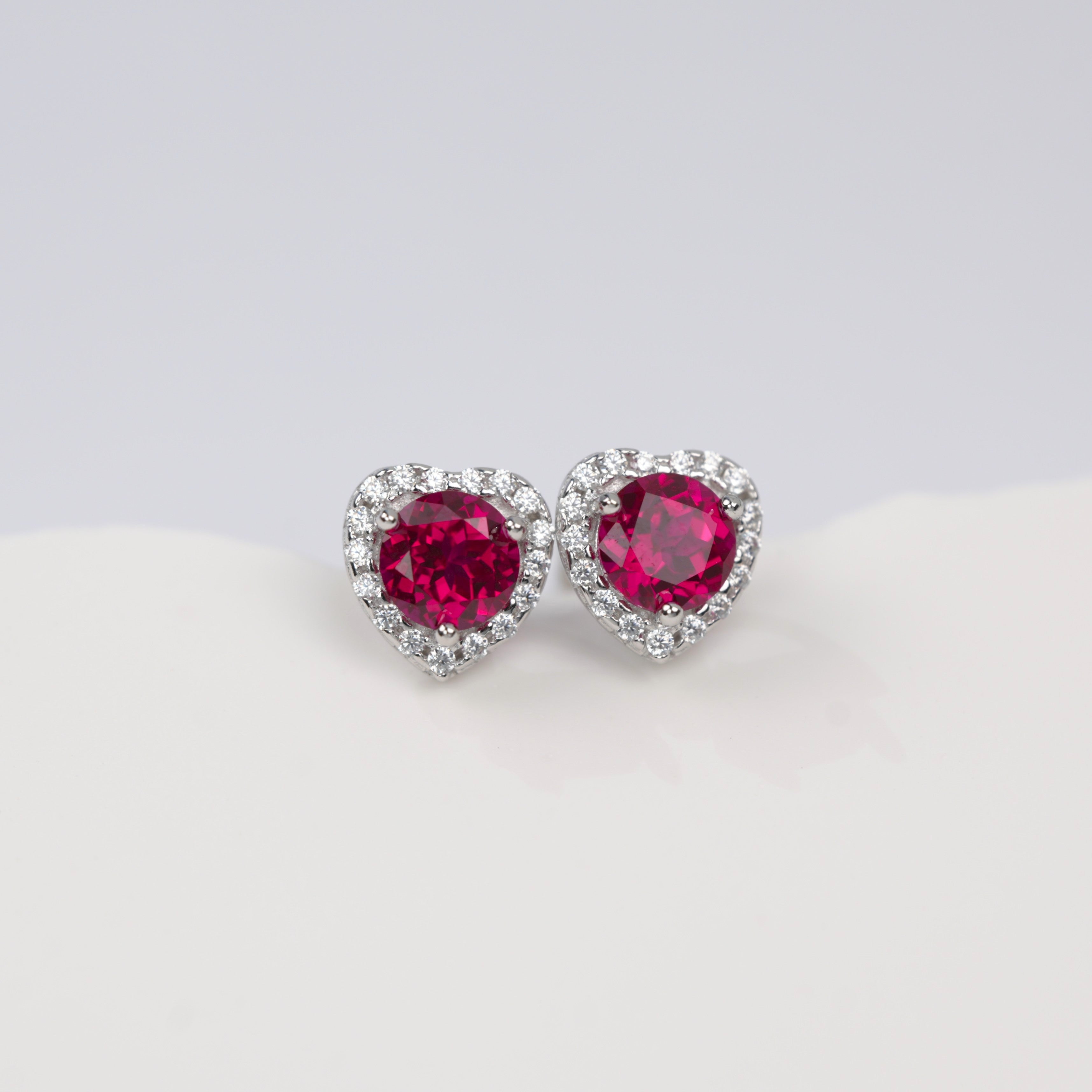 Lab-Grown Sapphire - Round Indigo Sapphire Diamond Heart Glow Stud Earrings