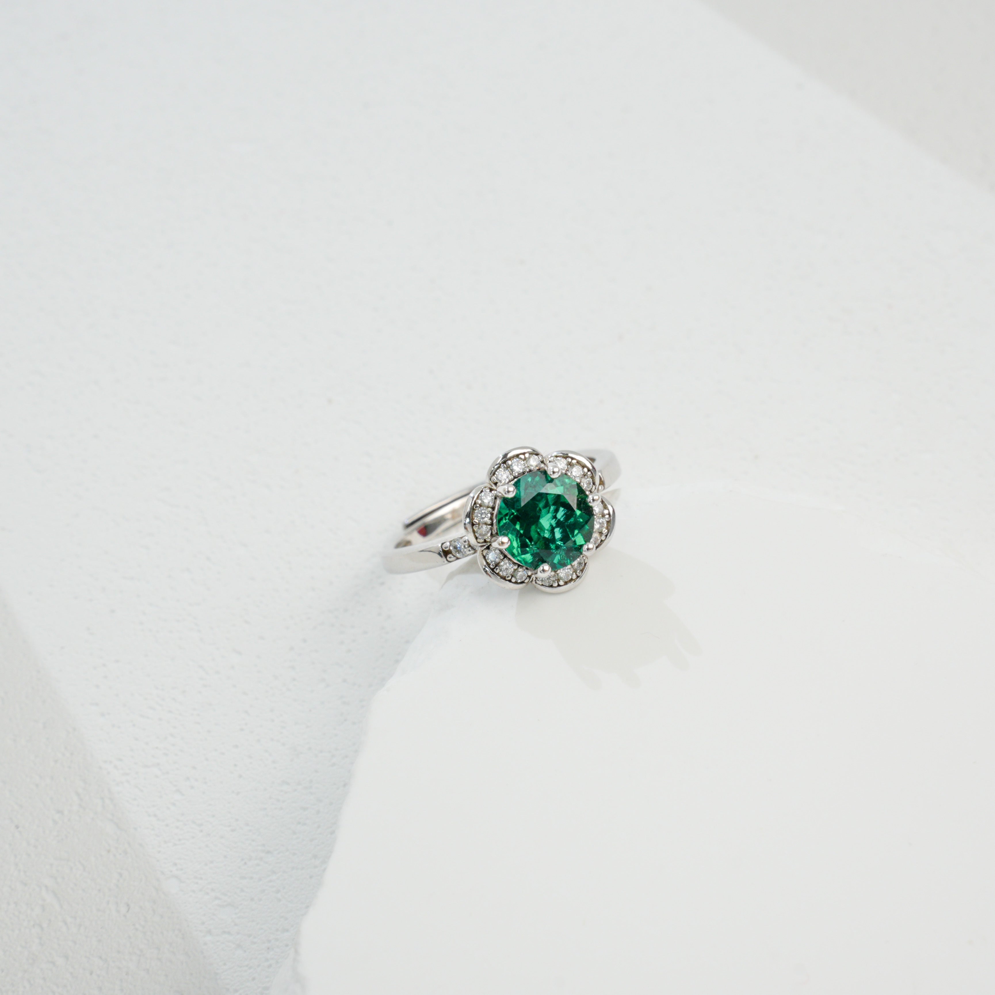 Lab-Grown Emerald - Round Emerald Diamond Blossom Ring