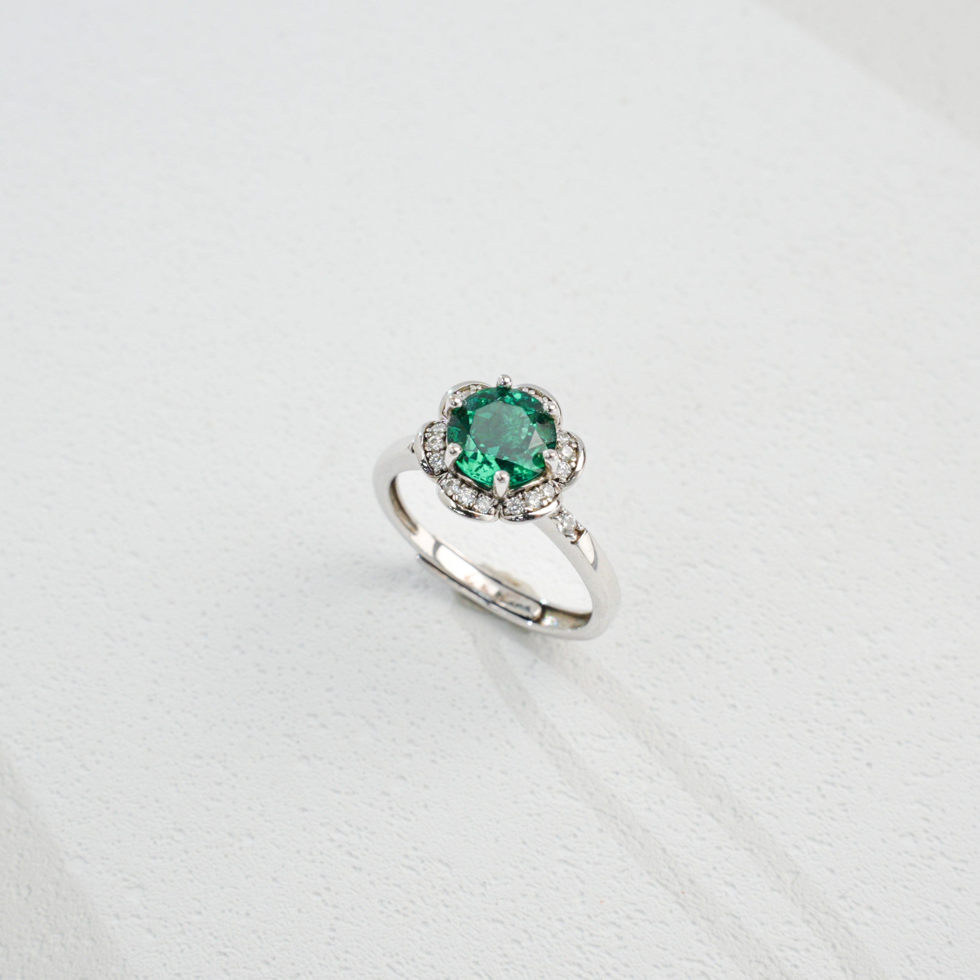 Lab-Grown Emerald - Round Emerald Diamond Blossom Ring