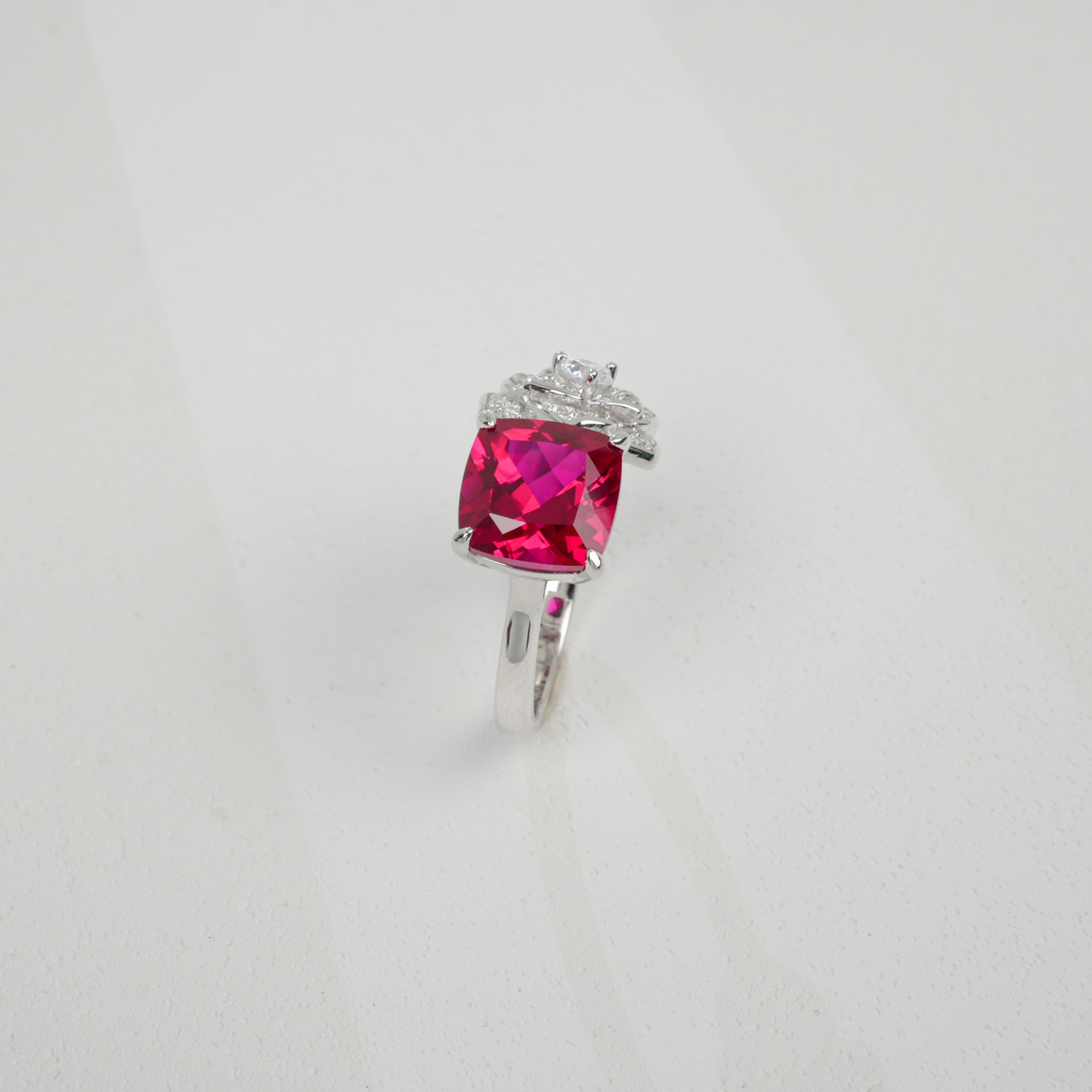 Lab-Grown Ruby - Cushion Ruby Diamond Blooming Luxury Ring