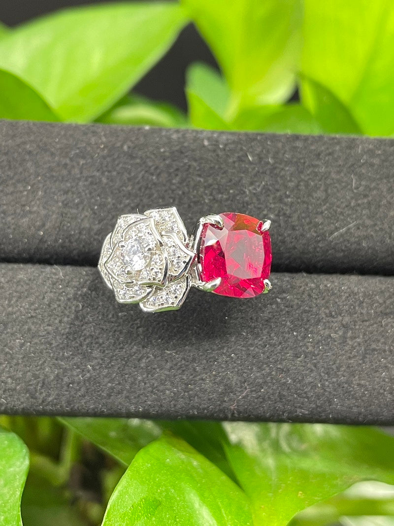 Lab-Grown Ruby - Cushion Ruby Diamond Blooming Luxury Ring