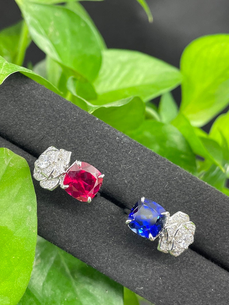 Lab-Grown Ruby - Cushion Ruby Diamond Blooming Luxury Ring
