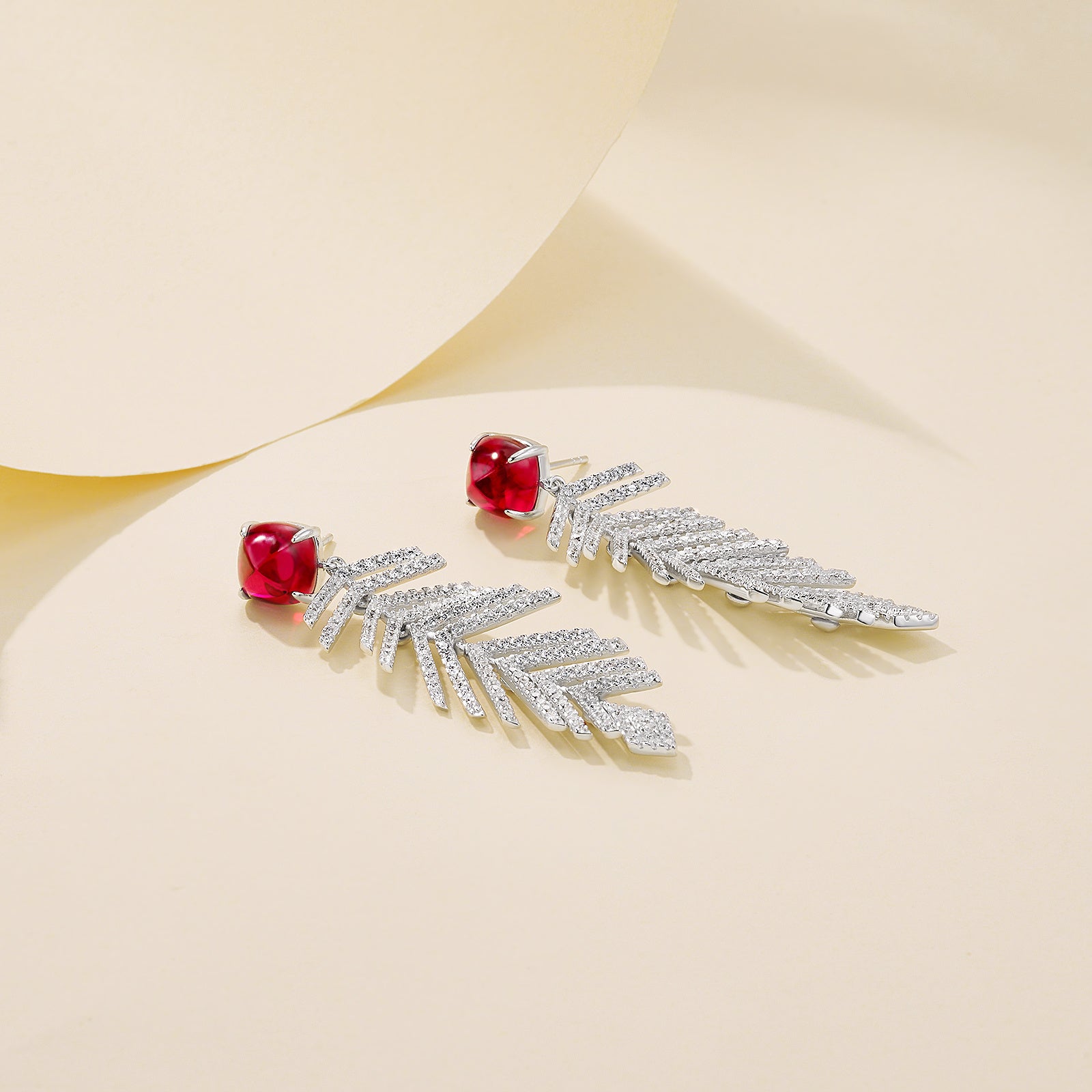 Lab-Grown Emerald - Square Emerald Diamond Feather Sway Dangle Earrings