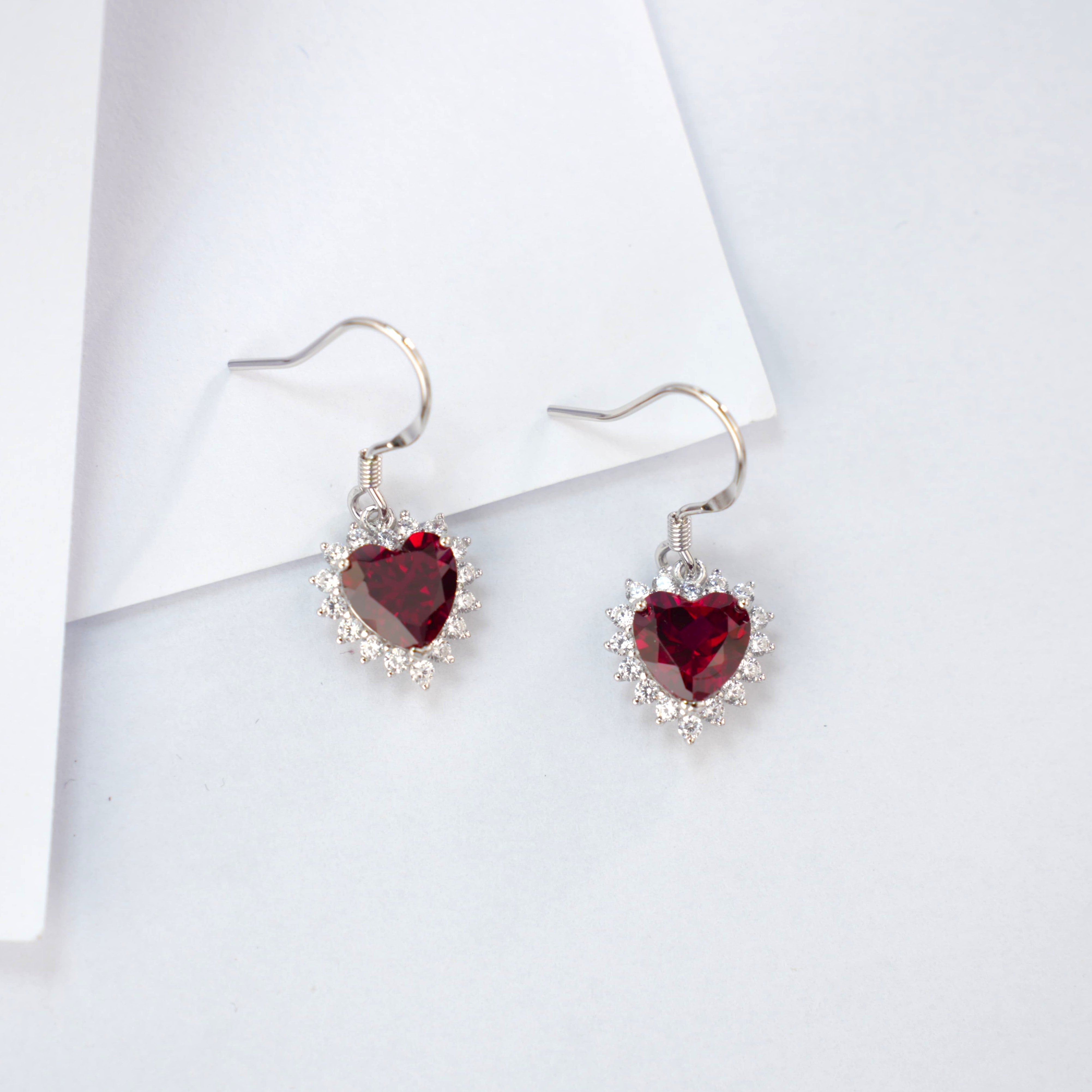 Lab-Grown Emerald - Heart Emerald Diamond Starry Glow Dangle Earrings