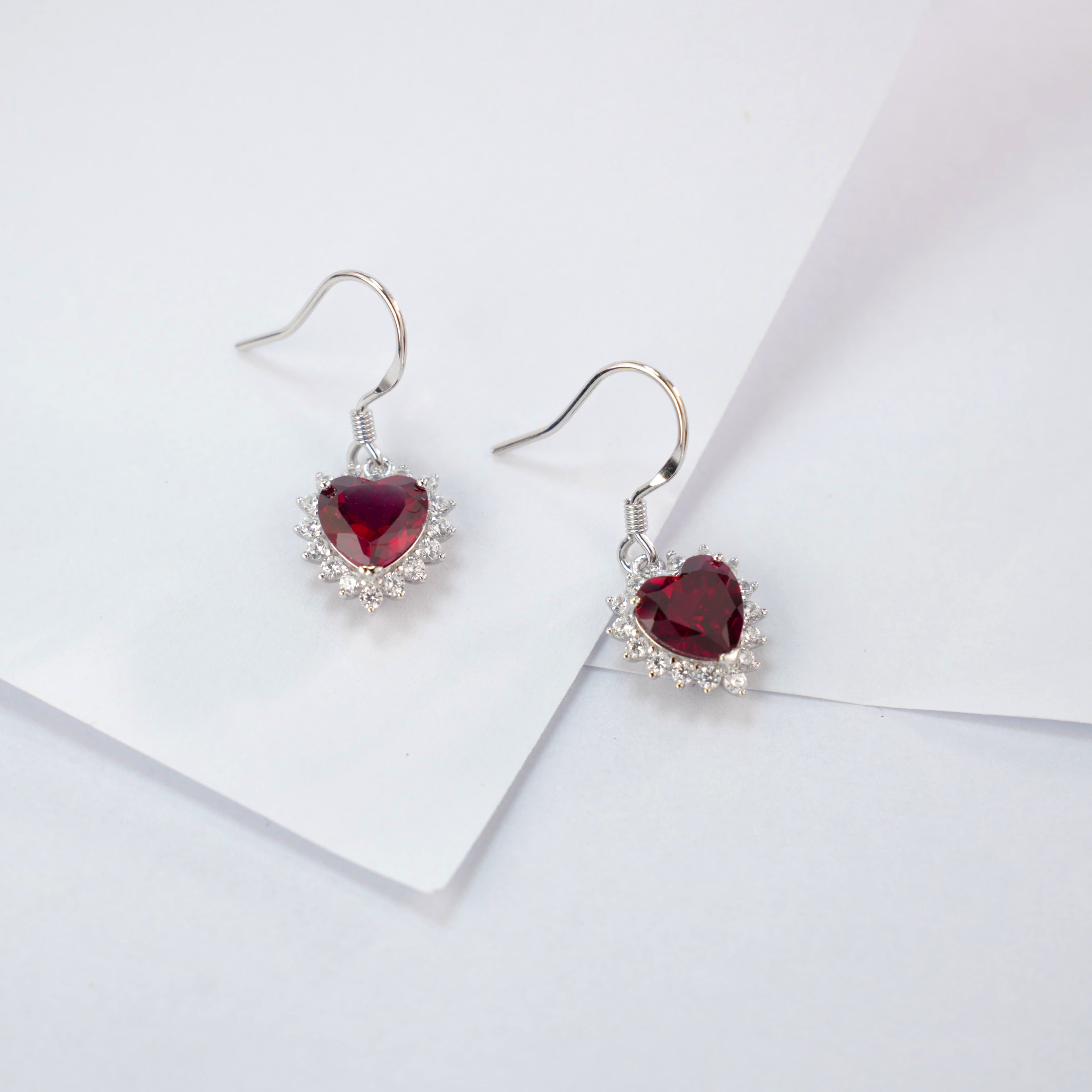 Lab-Grown Emerald - Heart Emerald Diamond Starry Glow Dangle Earrings