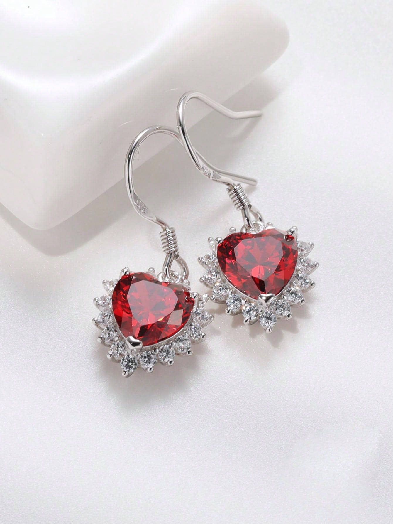 Lab-Grown Emerald - Heart Emerald Diamond Starry Glow Dangle Earrings