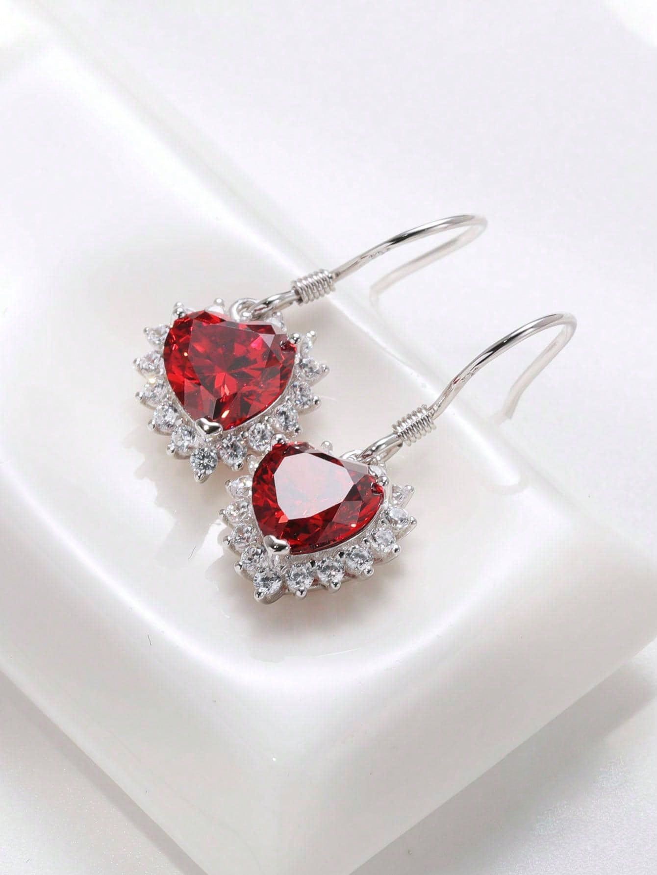 Lab-Grown Emerald - Heart Emerald Diamond Starry Glow Dangle Earrings