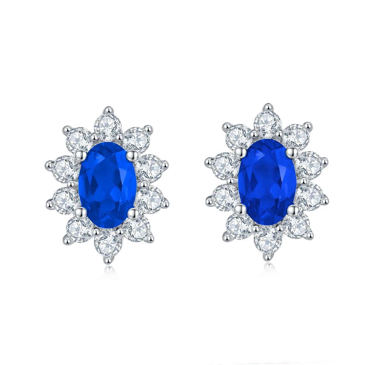 Lab-Grown Emerald - Oval Emerald Diamond Star Cluster Stud Earrings