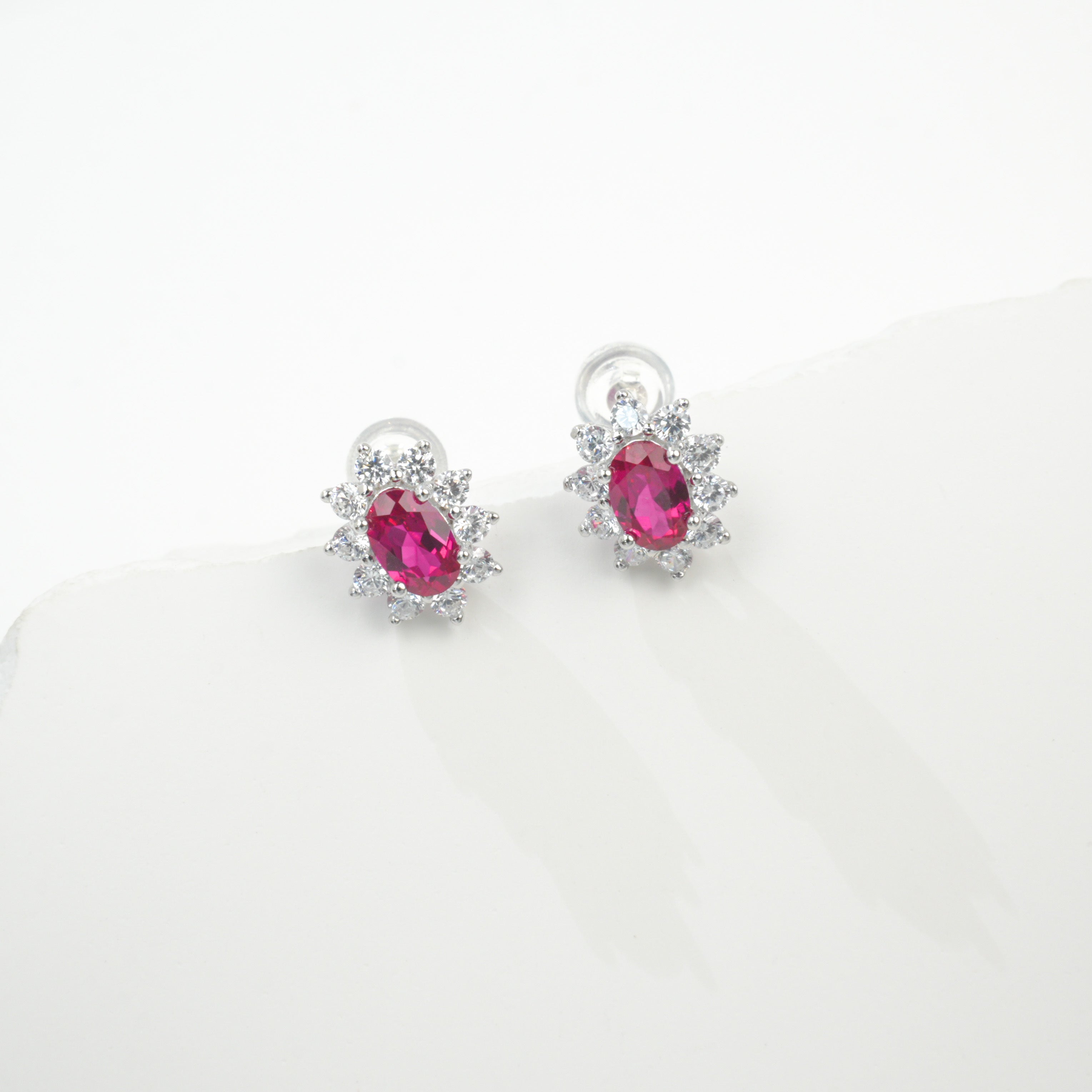 Lab-Grown Emerald - Oval Emerald Diamond Star Cluster Stud Earrings