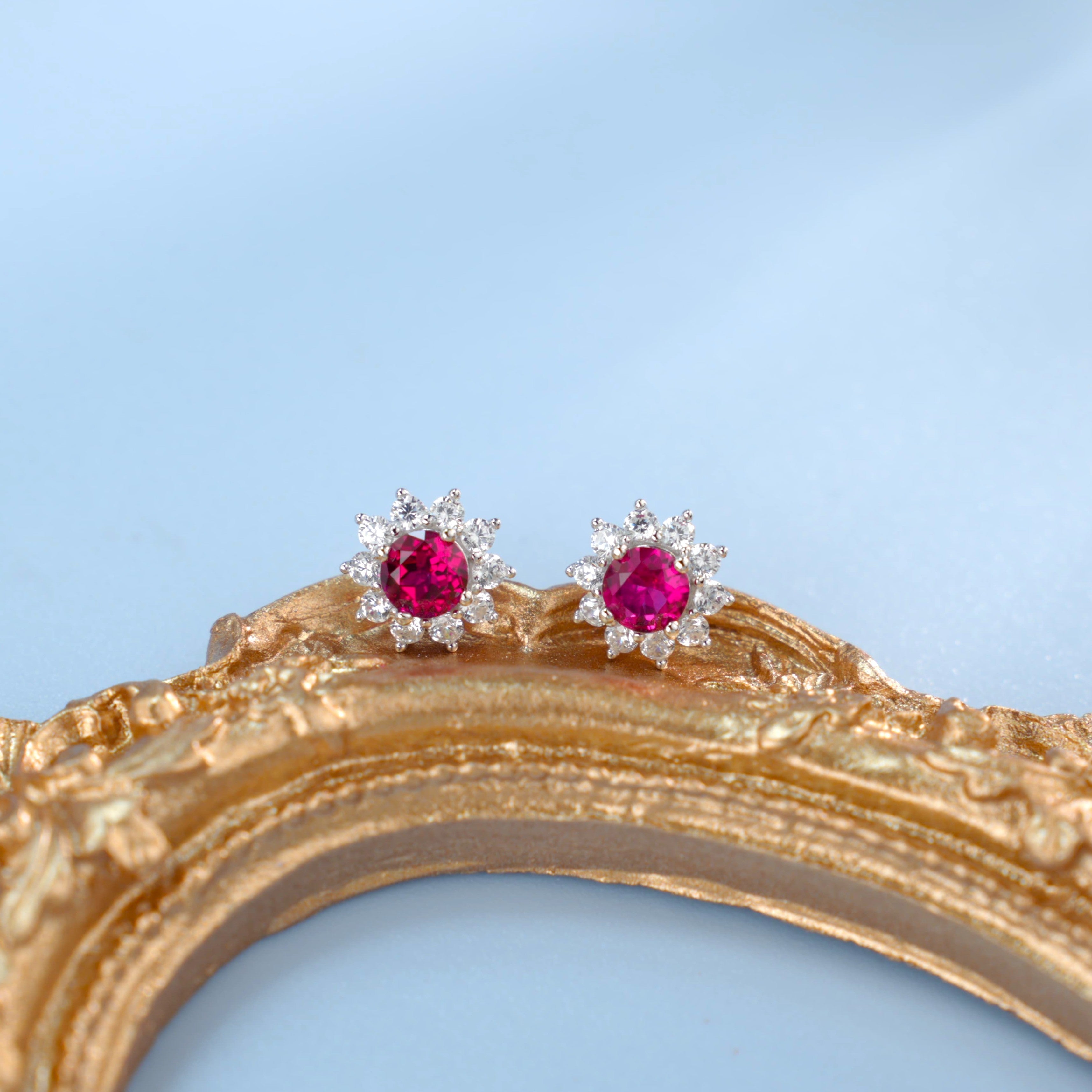 Lab-Grown Emerald - Round Emerald Diamond Starburst Stud Earrings