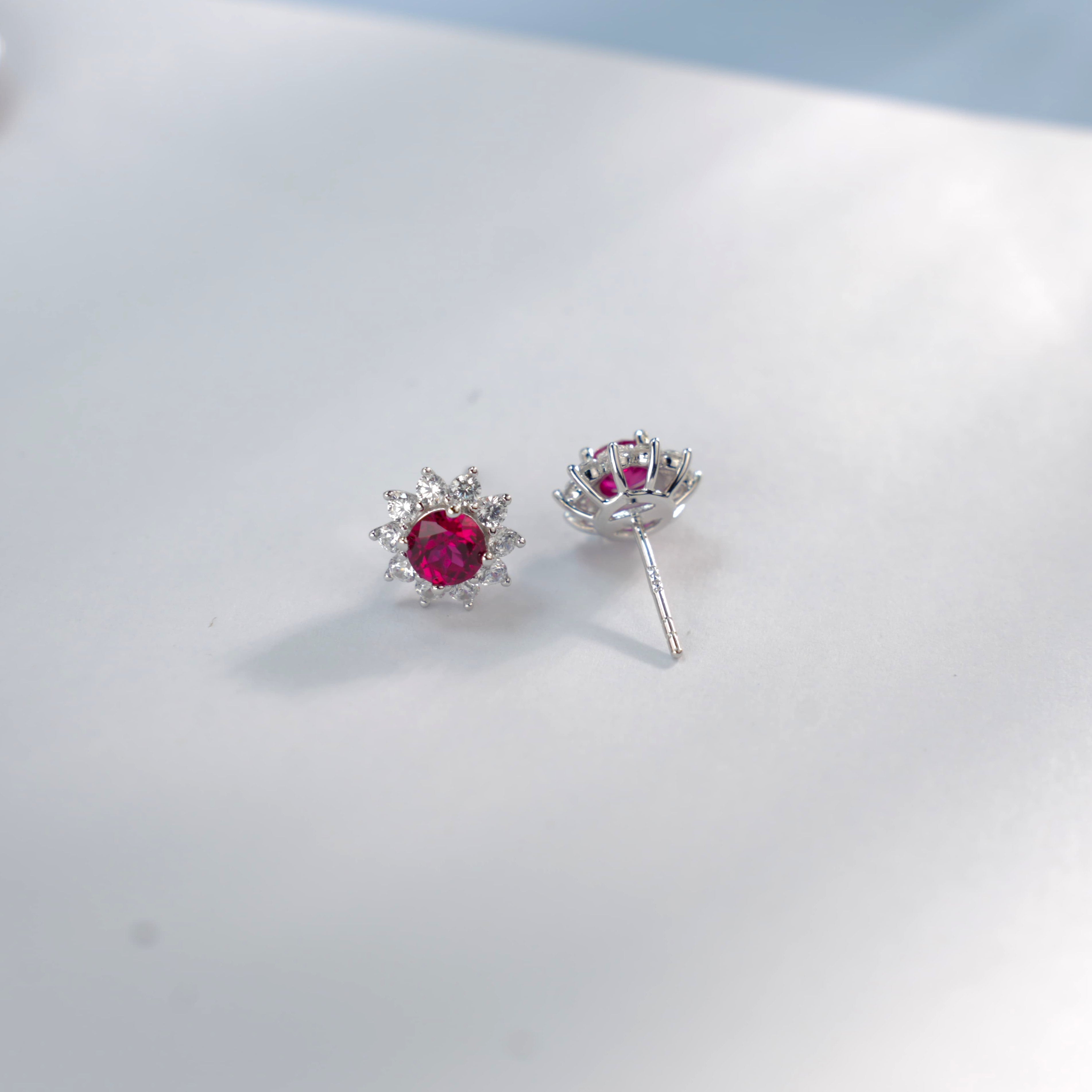 Lab-Grown Emerald - Round Emerald Diamond Starburst Stud Earrings