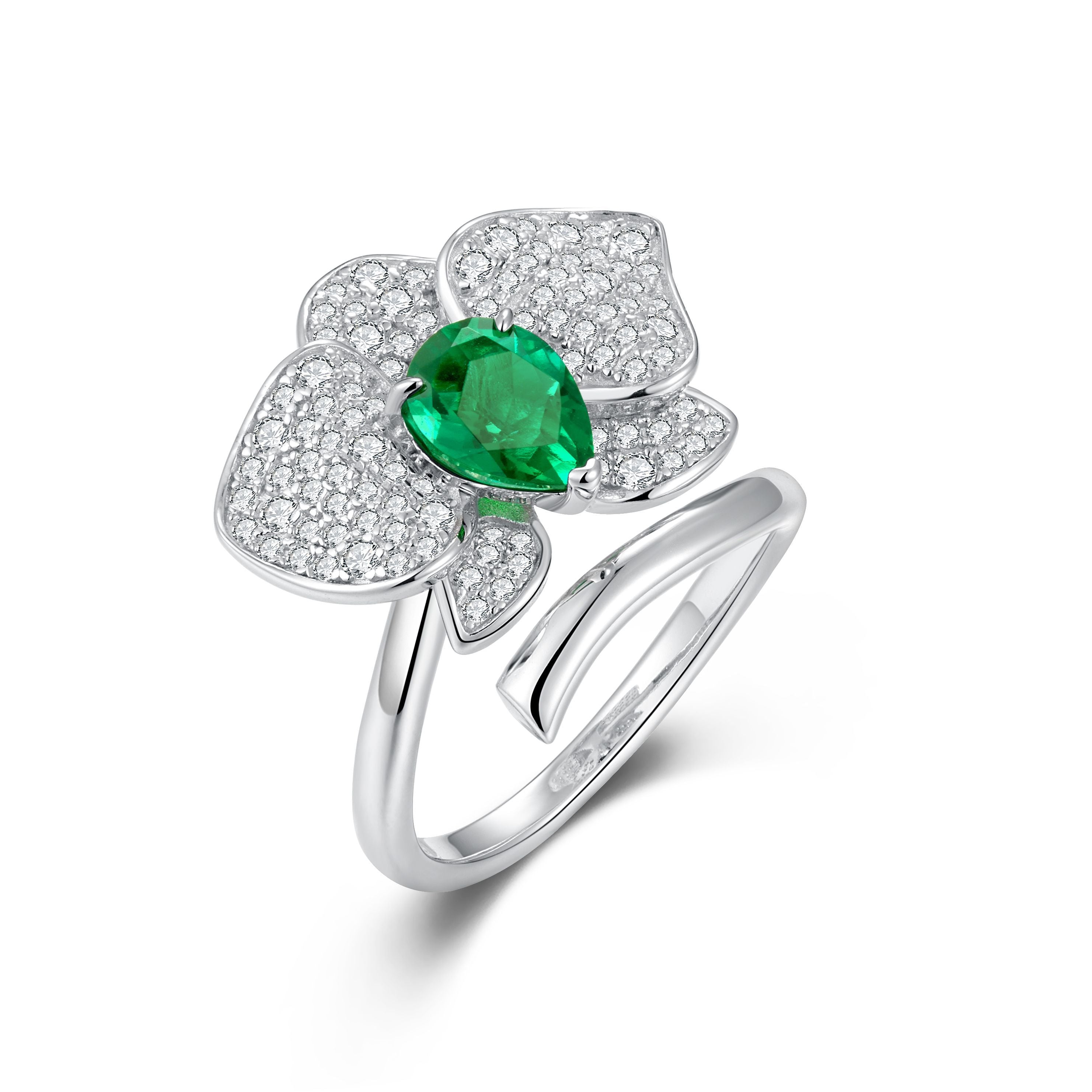 Lab-Grown Emerald - Dewy Emerald Diamond Blossom Ring