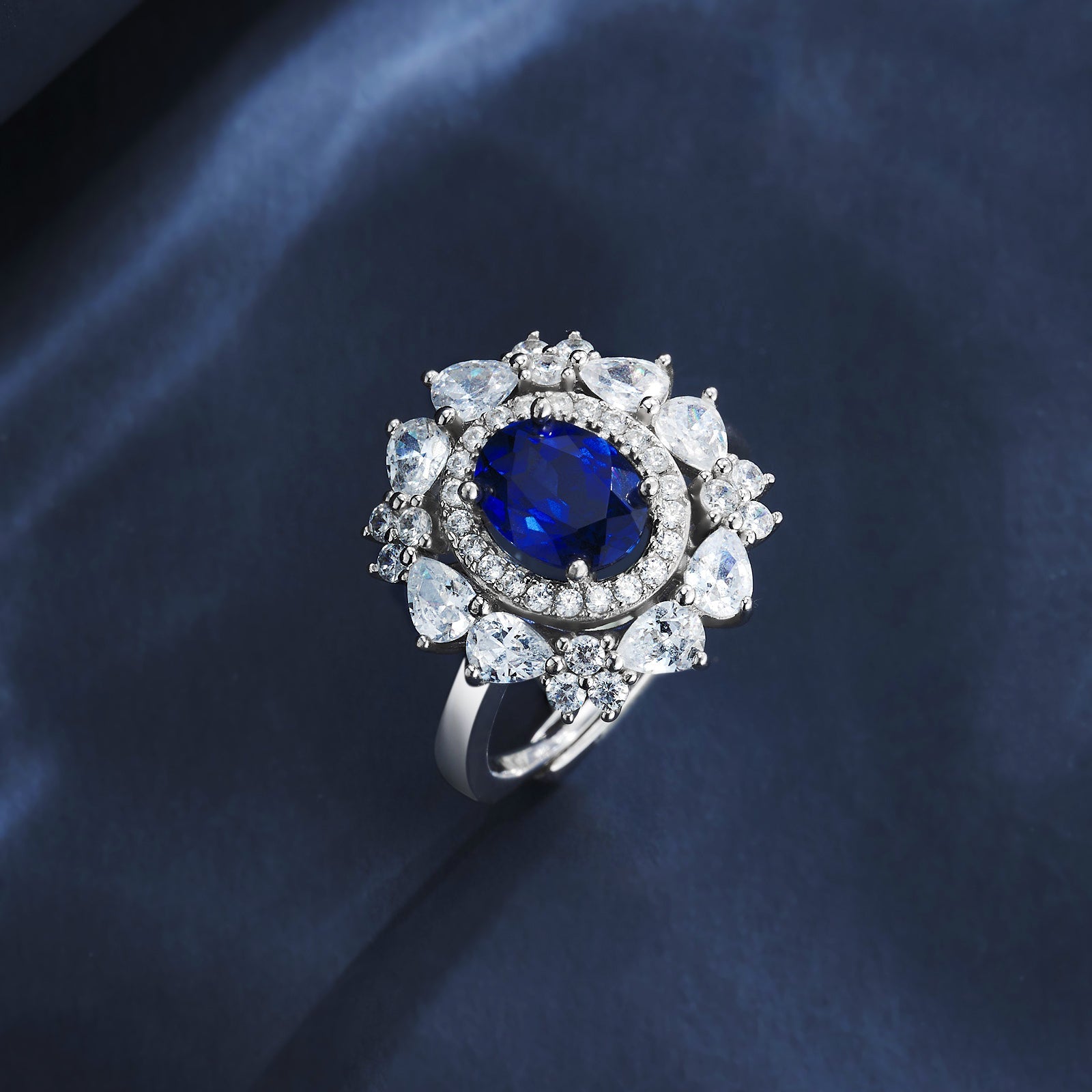 Lab-Grown Emerald - Oval Emerald Diamond Cluster Ring