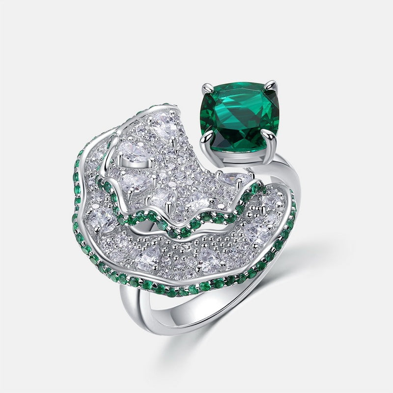 Lab-Grown Emerald - Square Emerald Diamond Wave Layered Luxury Ring