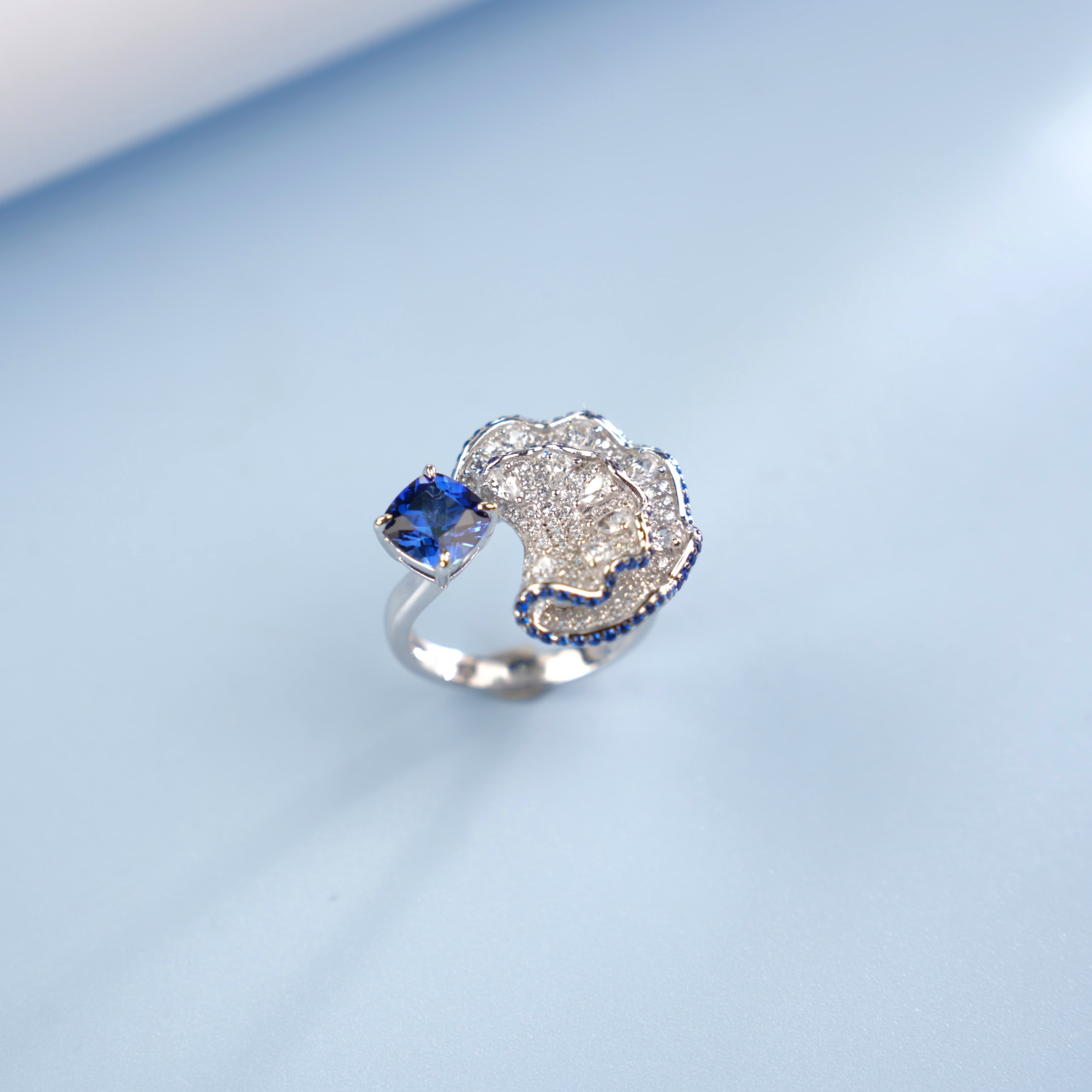 Lab-Grown Emerald - Square Emerald Diamond Wave Layered Luxury Ring